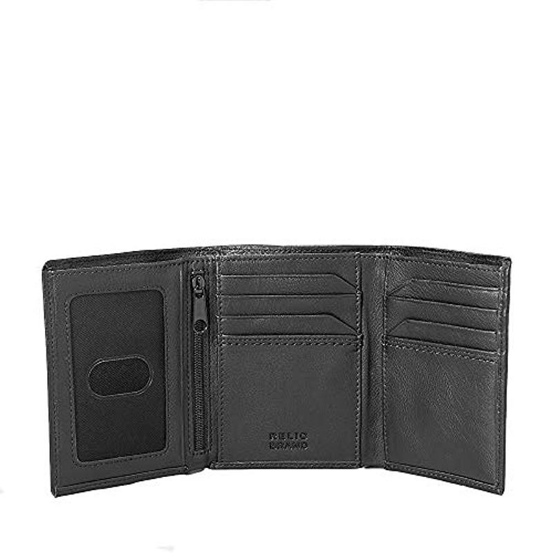 Fossil Relic By Leather Trifold Wallet in Black for Men Lyst