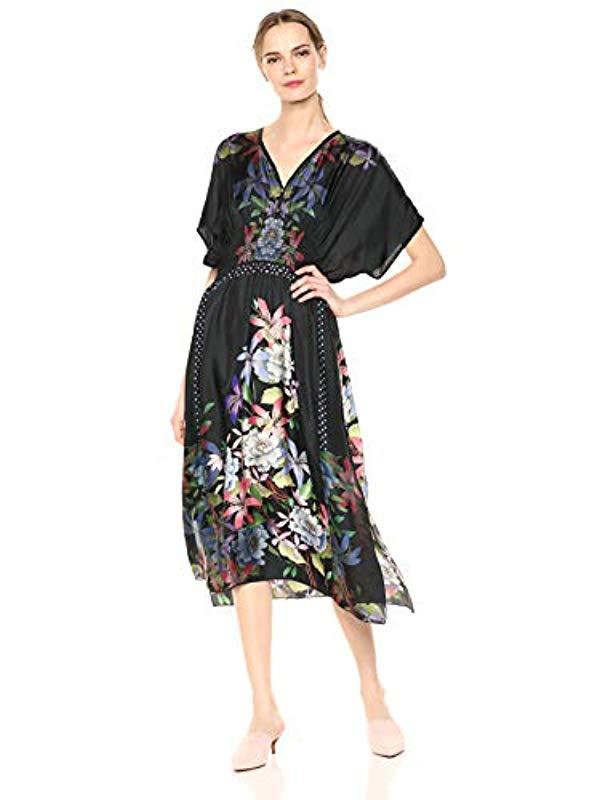 Lyst Johnny Was Vneck Patterned Midi Dress in Black