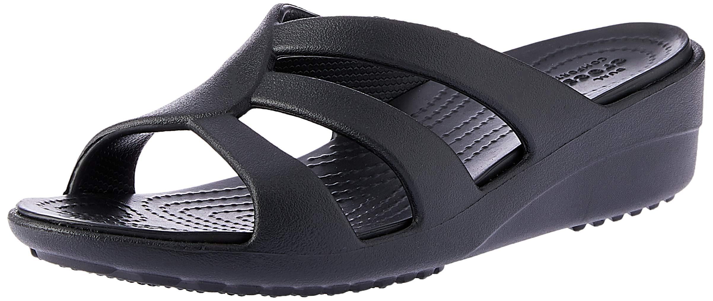 Crocs™ Sanrah Strappy Wedge Sandal in Black | Lyst