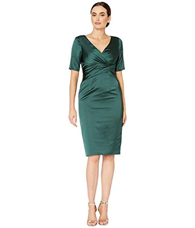 Adrianna Papell Pleat Wrap Satin Cocktail Dress in Forest (Green ...