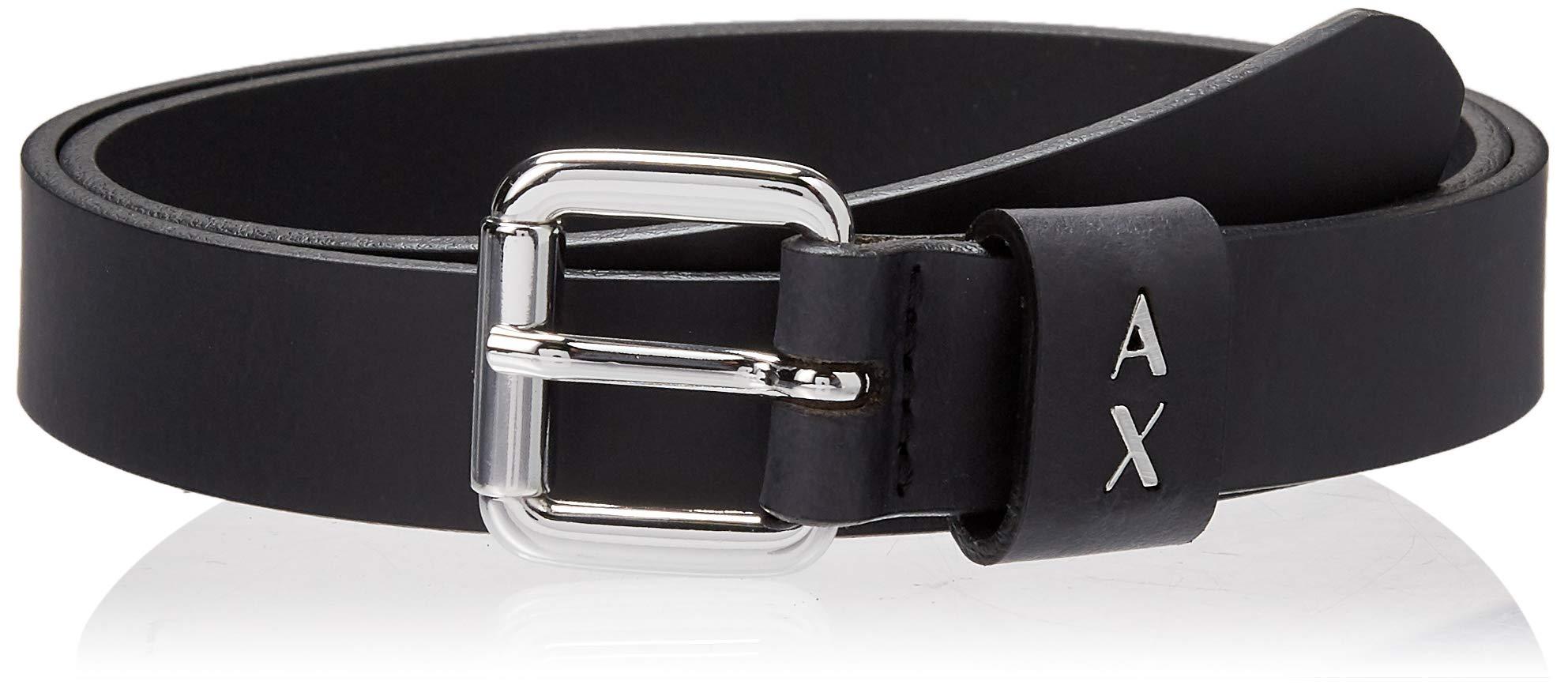 Armani Exchange Leather Smooth Lether Belt With Logo On Bnd in Black