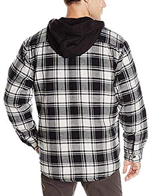 Gewend aan tekst Aubergine Wrangler Authentics Long Sleeve Quilted Line Flannel Jacket With Hood in  Black for Men | Lyst