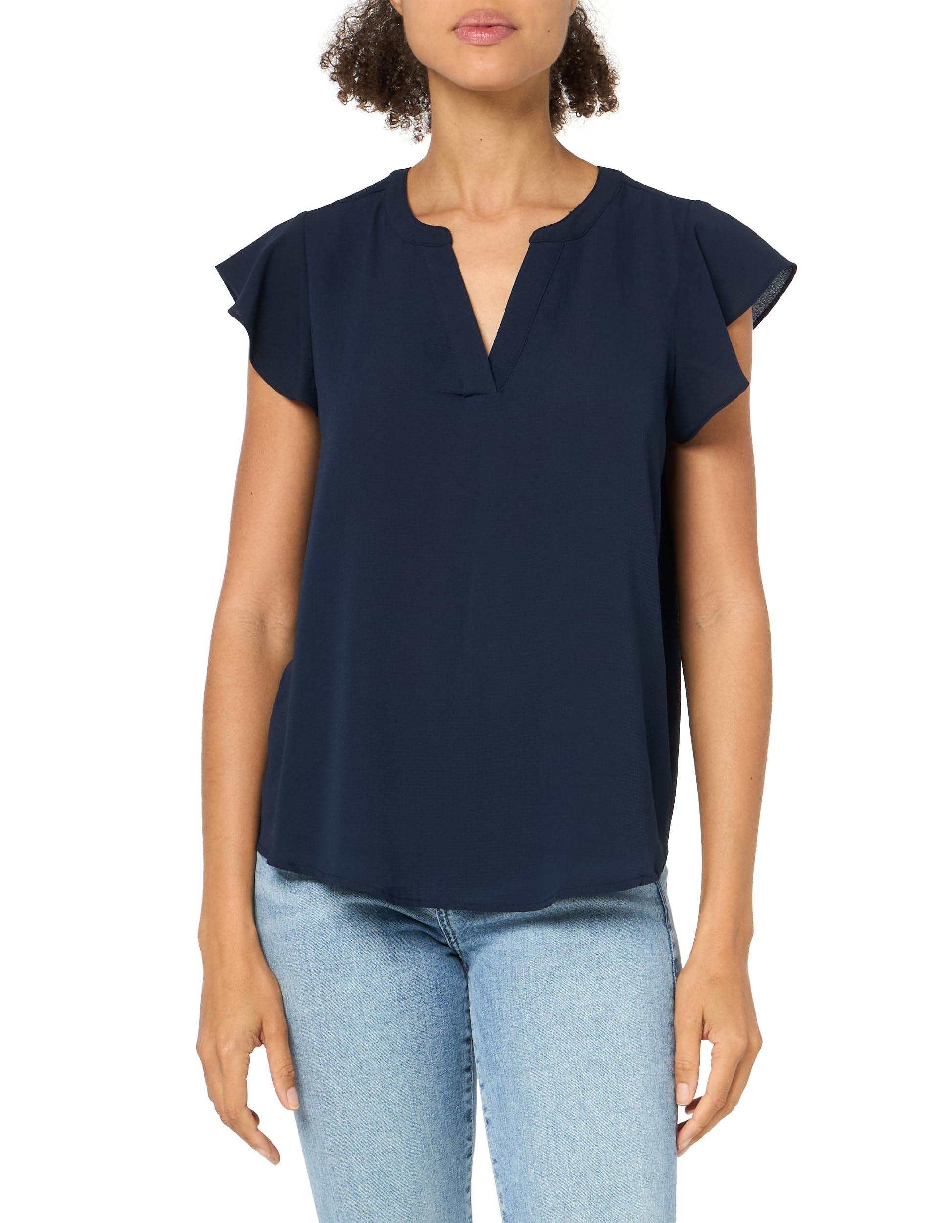 Adrianna Papell Solid Short Ruffle Sleeve Popover Blouse in Blue Lyst