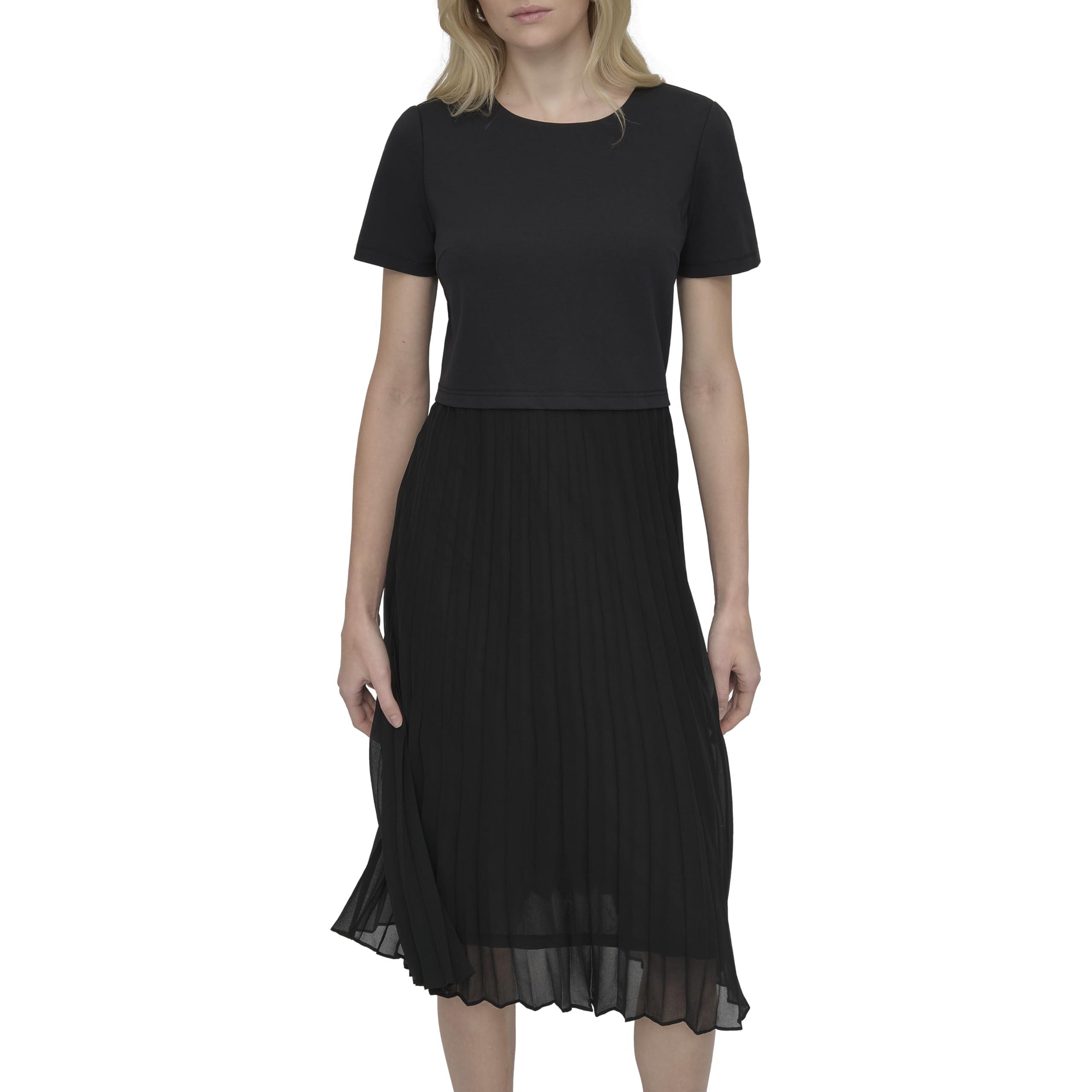 Mock Turtleneck Black Keyhole Pleated Midi Dress With Pleated