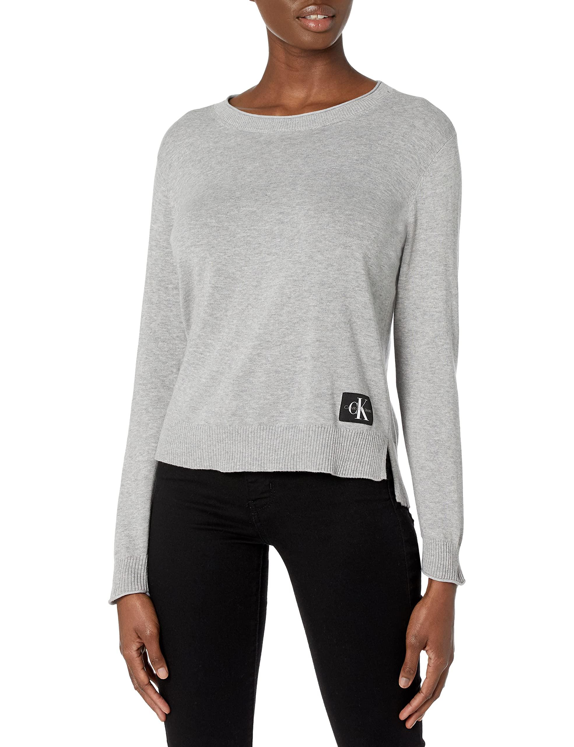 Solid Sweater Sleeve Lyst Grau | in Long Calvin DE Pullover Crew Klein Jeans