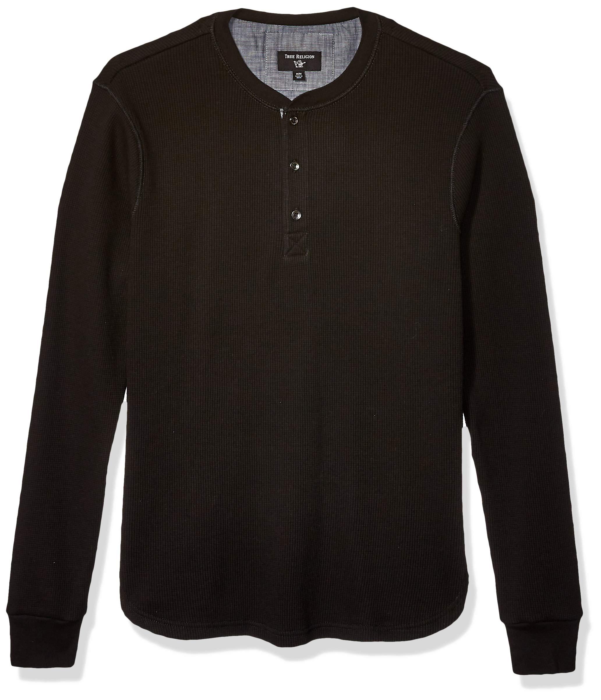 True Religion Cotton Ls Waffle Henley in Black for Men - Lyst