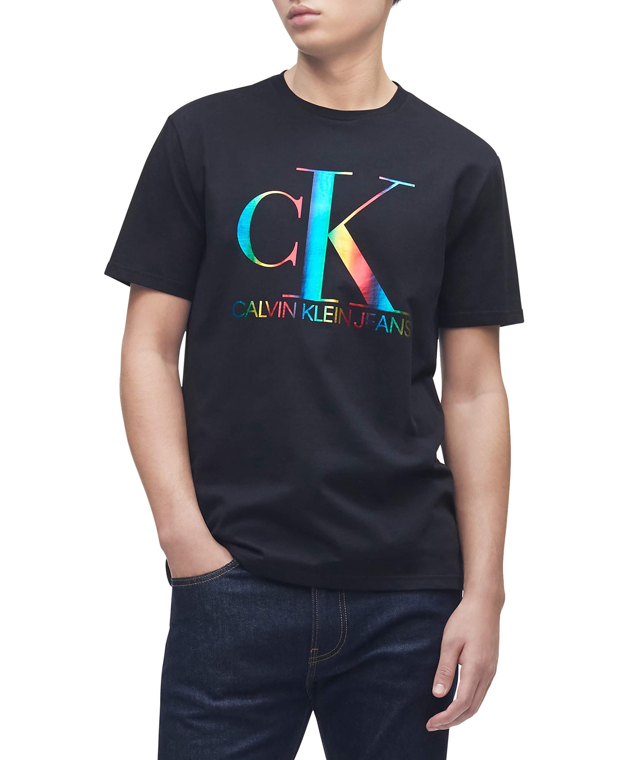 Calvin Klein Cotton Short Sleeve Monogram Logo T Shirt in Rainbow Black ...