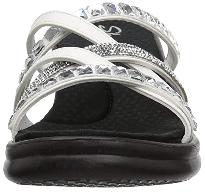 Skechers Rumblers-glass Flowers-rhinestone Multi-strap Slide Wedge Sandal in White - Lyst