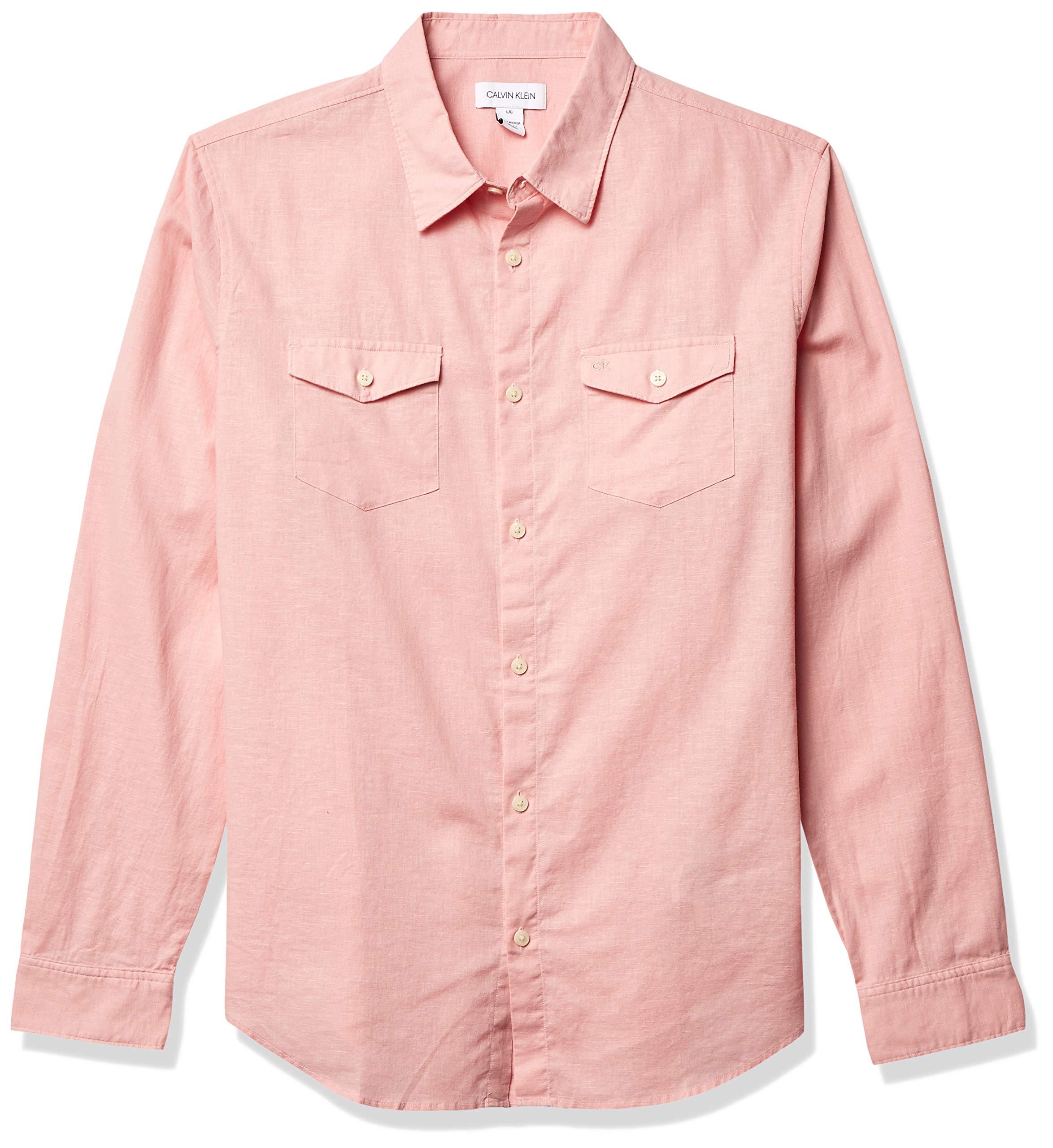 Calvin Klein Long Sleeve Lightweight Cotton Linen Button Down Shirt in