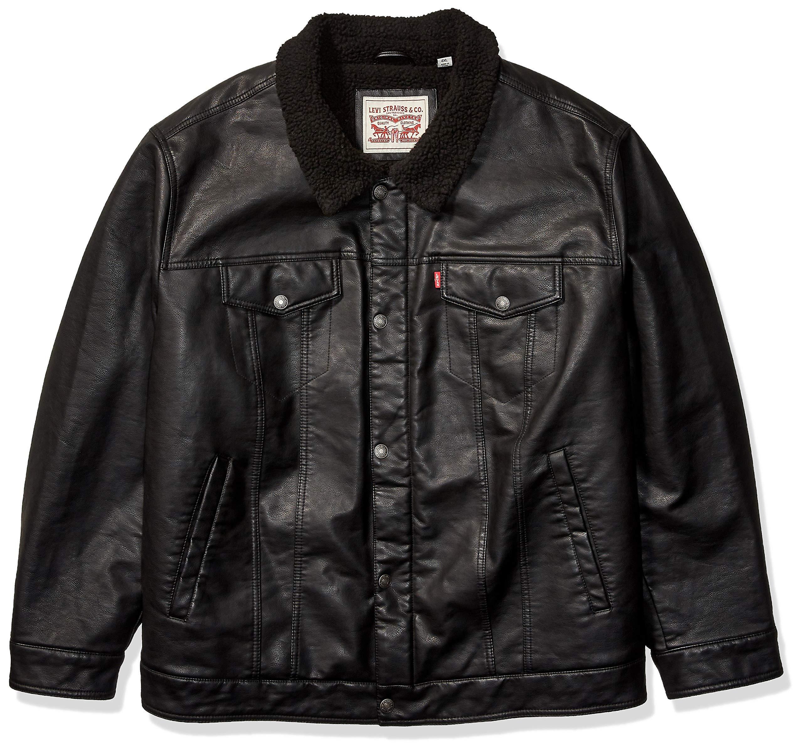 Levi's Faux Leather Sherpa Lined Trucker Jacket in Black for Men - Save