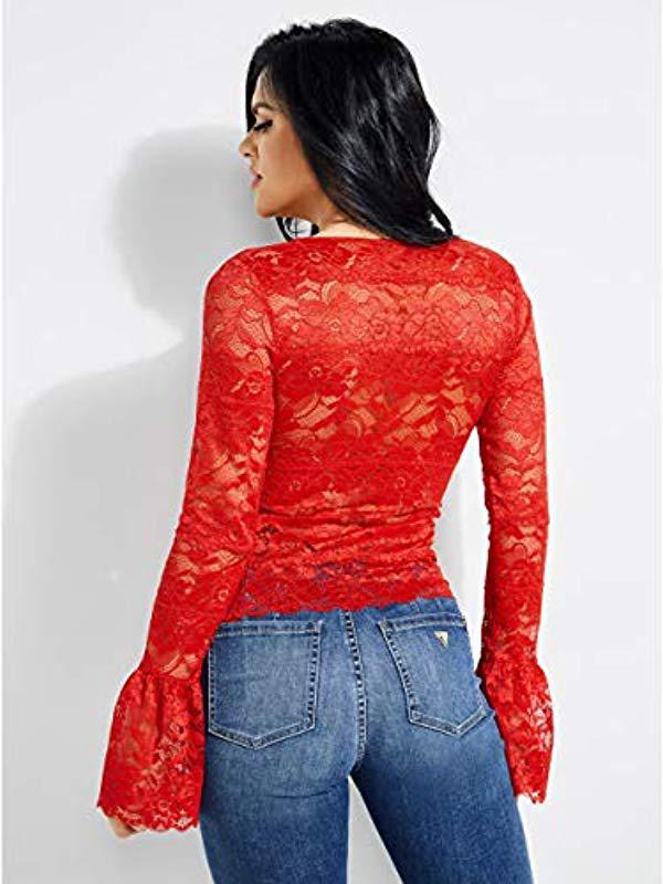 guess red blouse