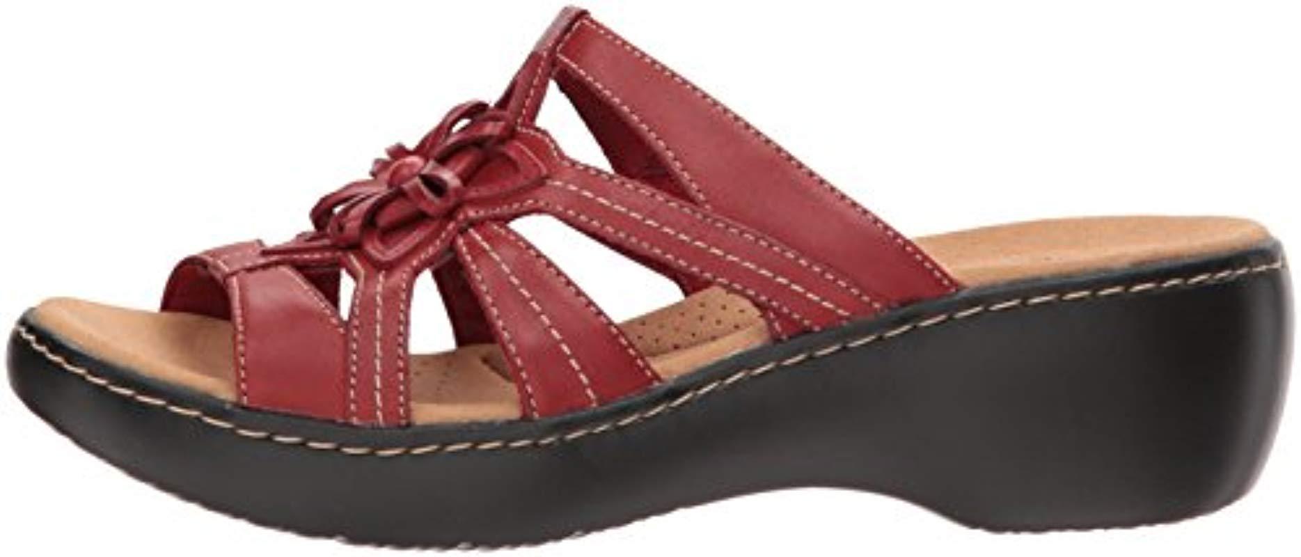 clarks red leather sandals