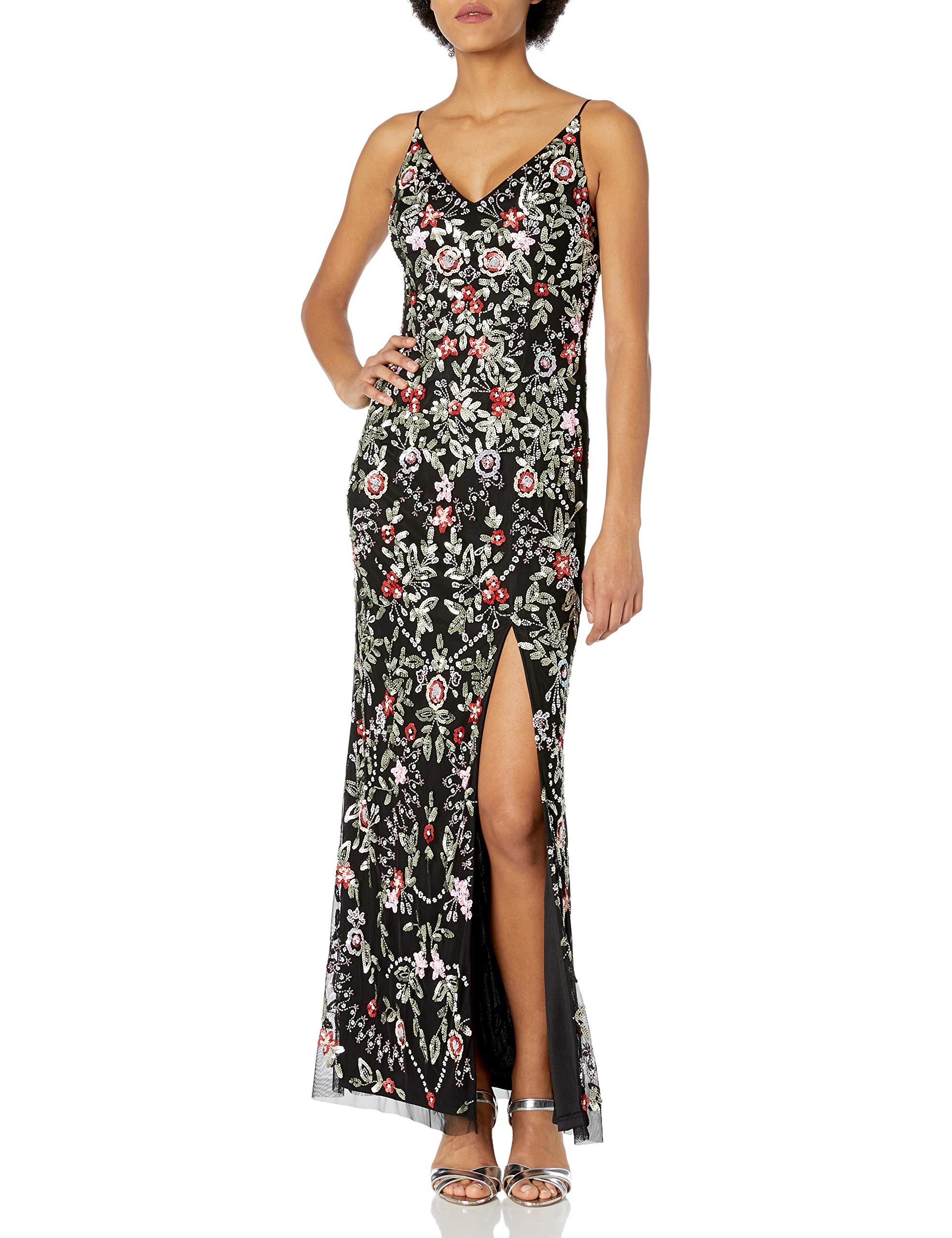 adrianna papell floral beaded gown
