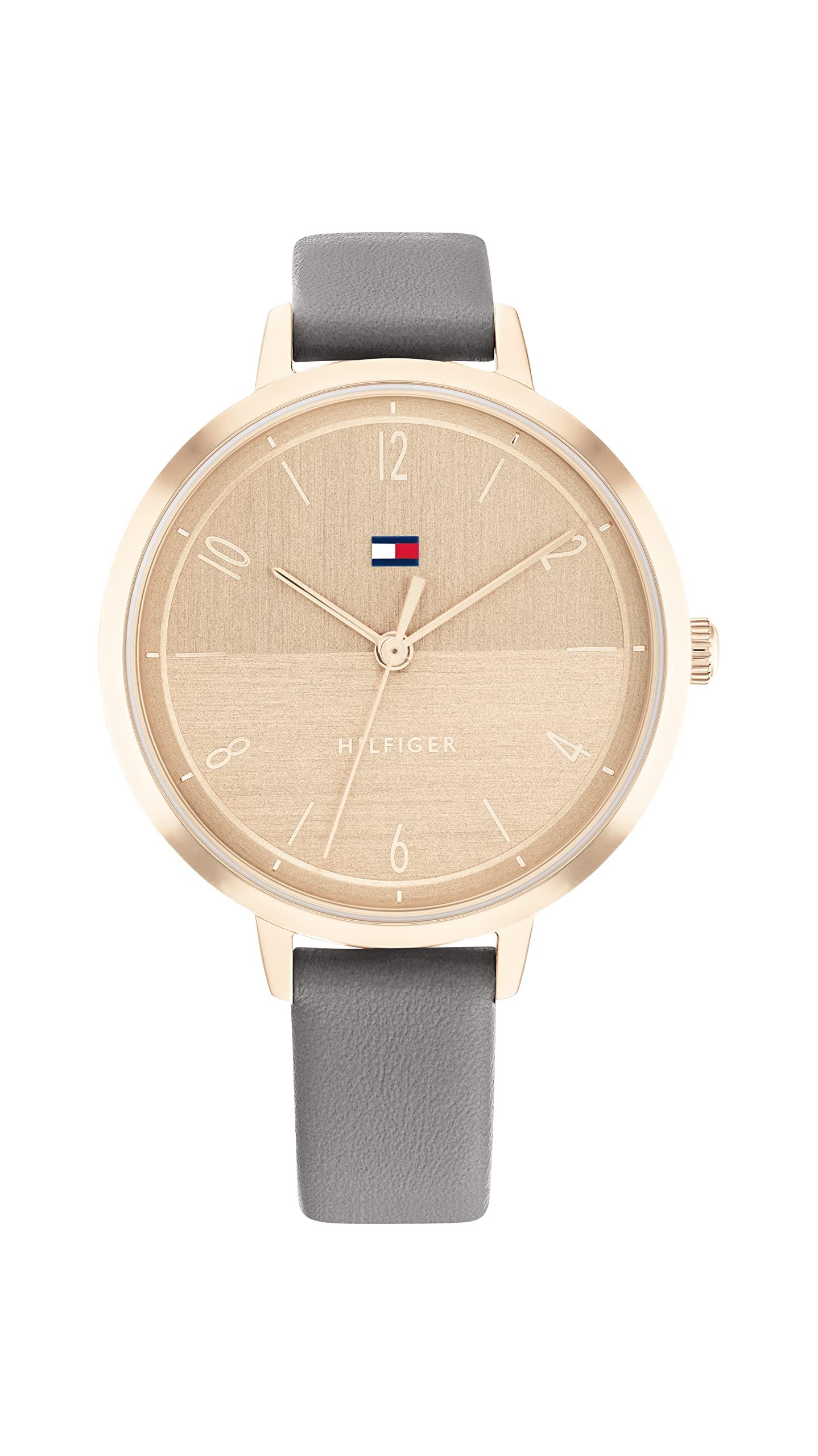 Tommy Hilfiger Quartz 1782619 Ionic Plated Carnation Gold Steel Case And  Leather Strap Watch in Natural | Lyst