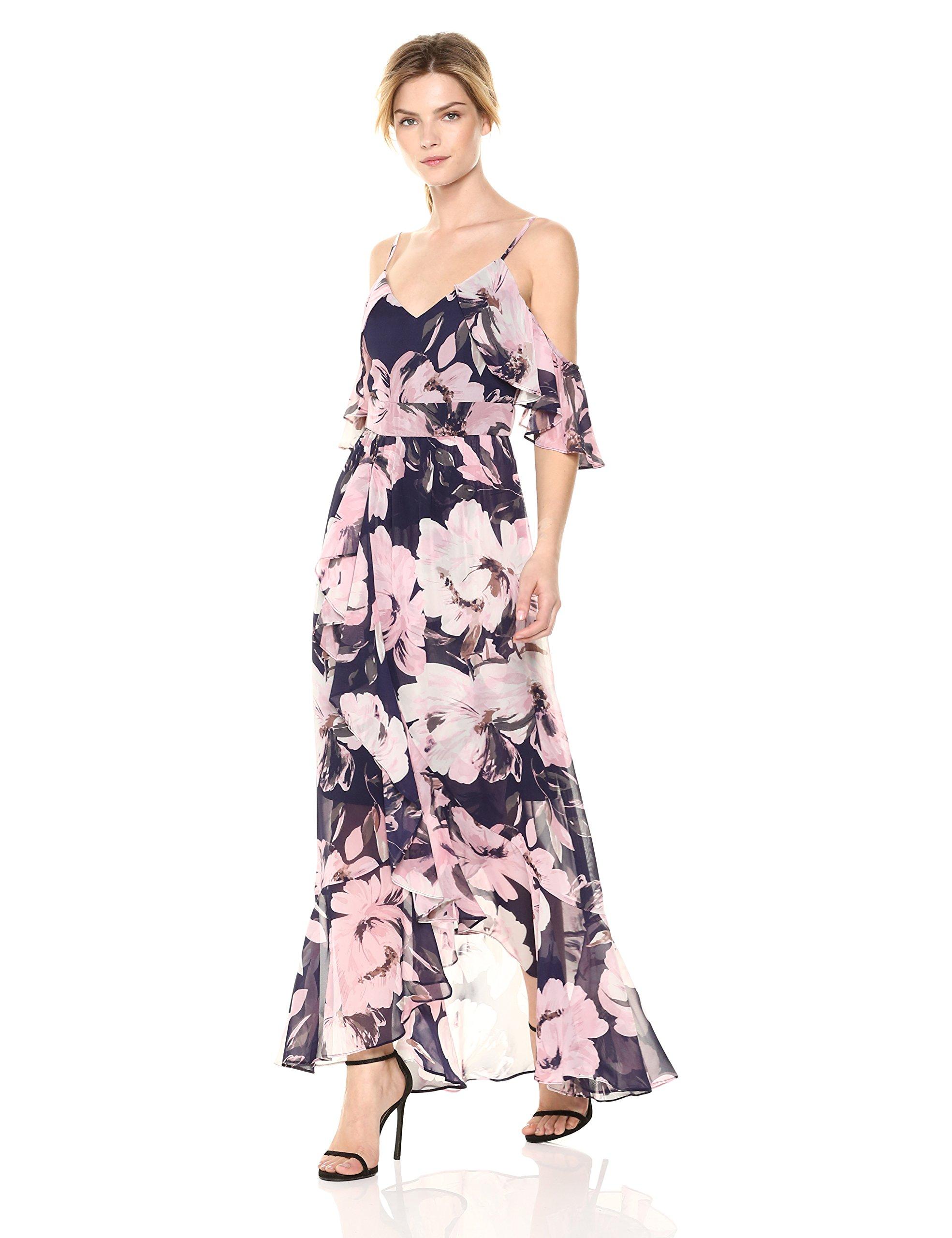 cold shoulder chiffon maxi dress