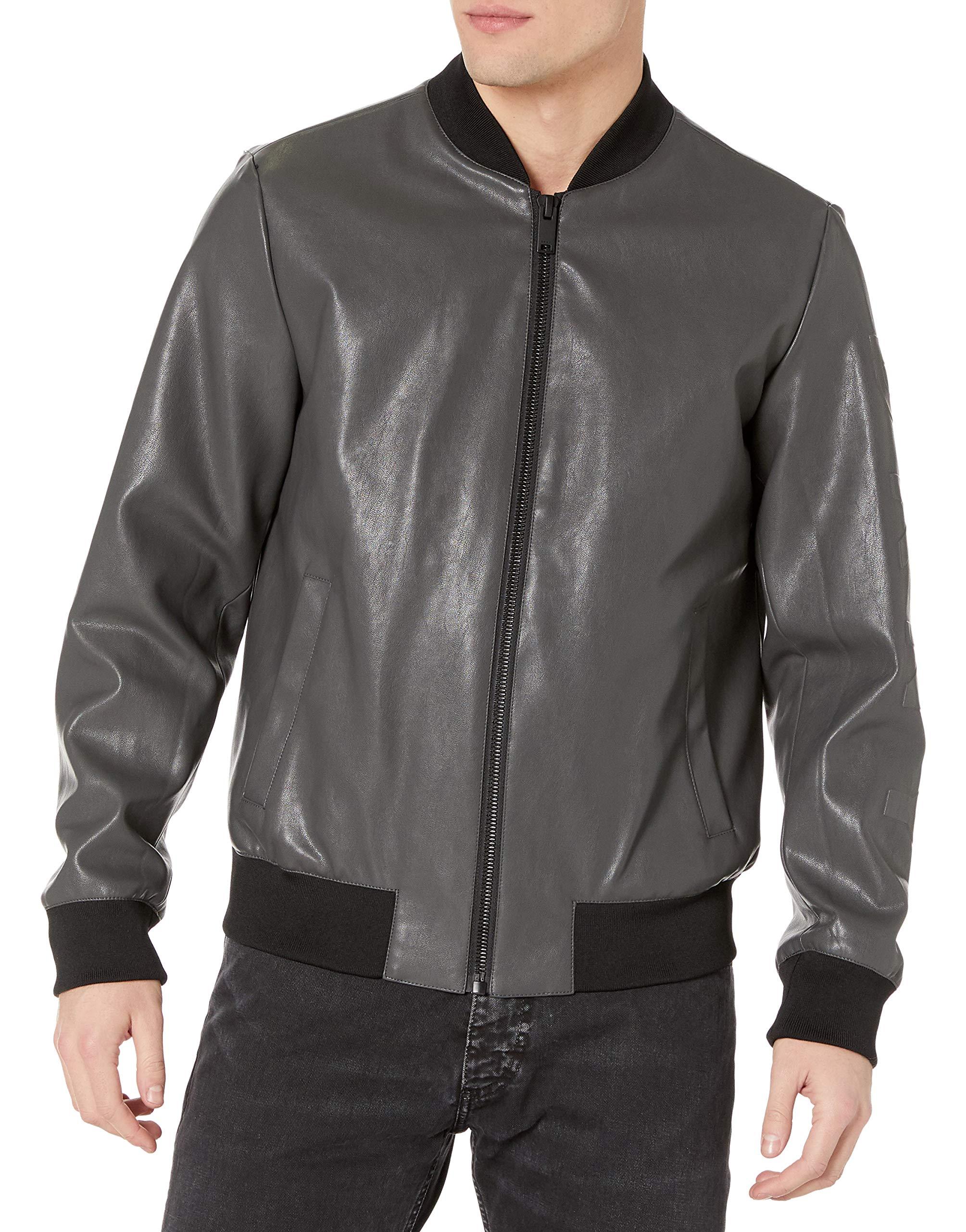 DKNY Leather Bomber Jacket in Gray for Men Lyst