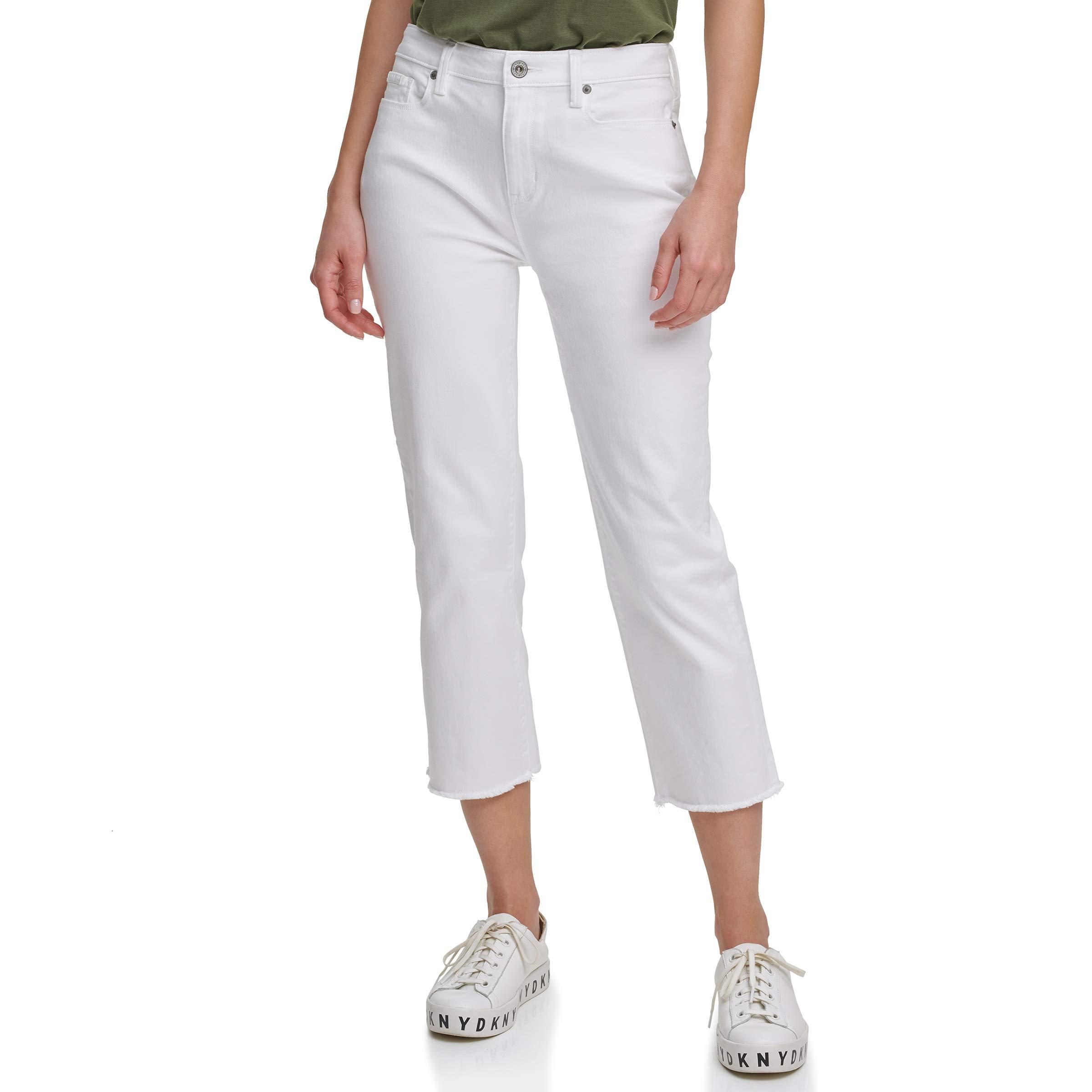 DKNY Rivington Slim Straight Crop Jeans in White | Lyst