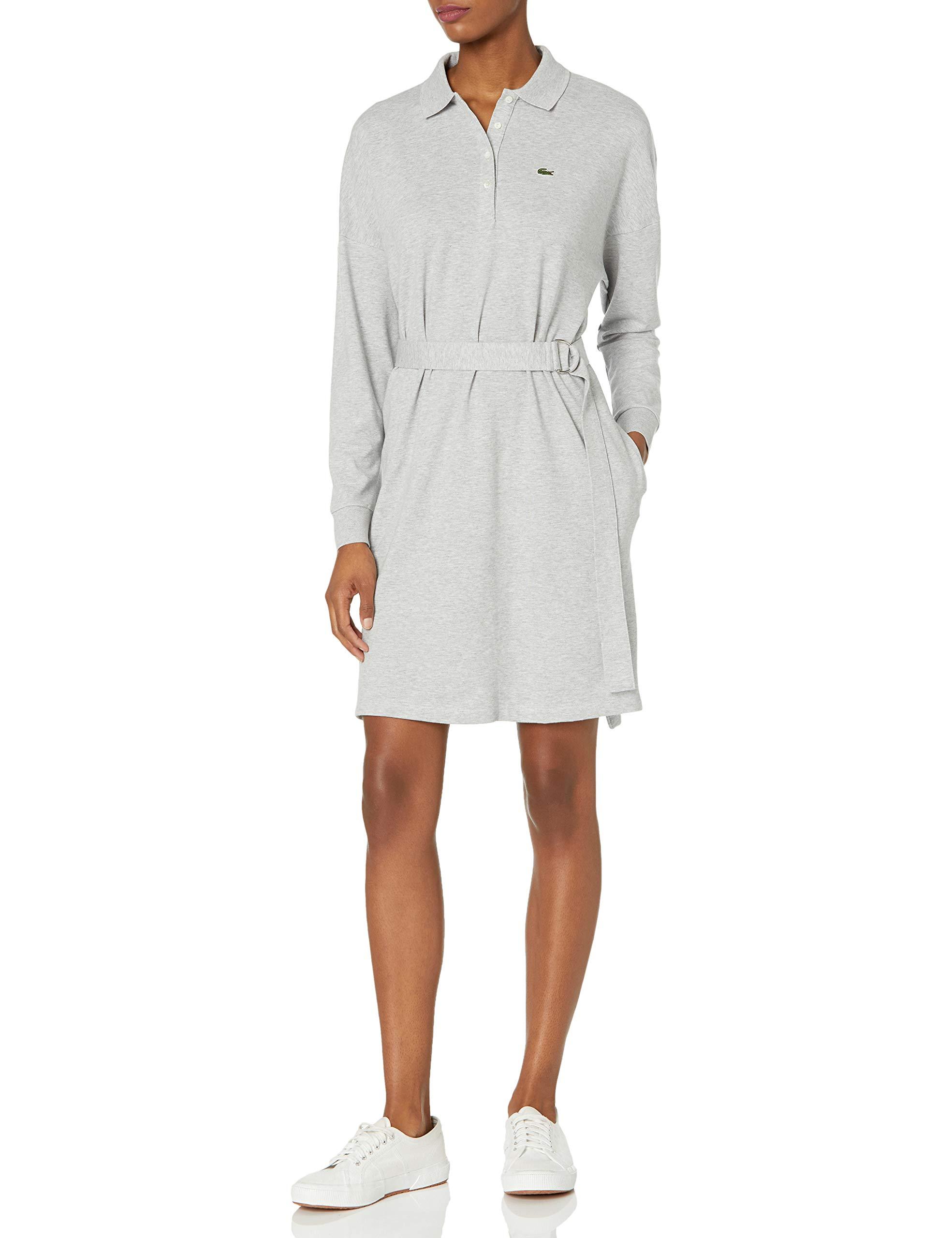 Lacoste Long Sleeve Belted Pique Polo Dress - Lyst