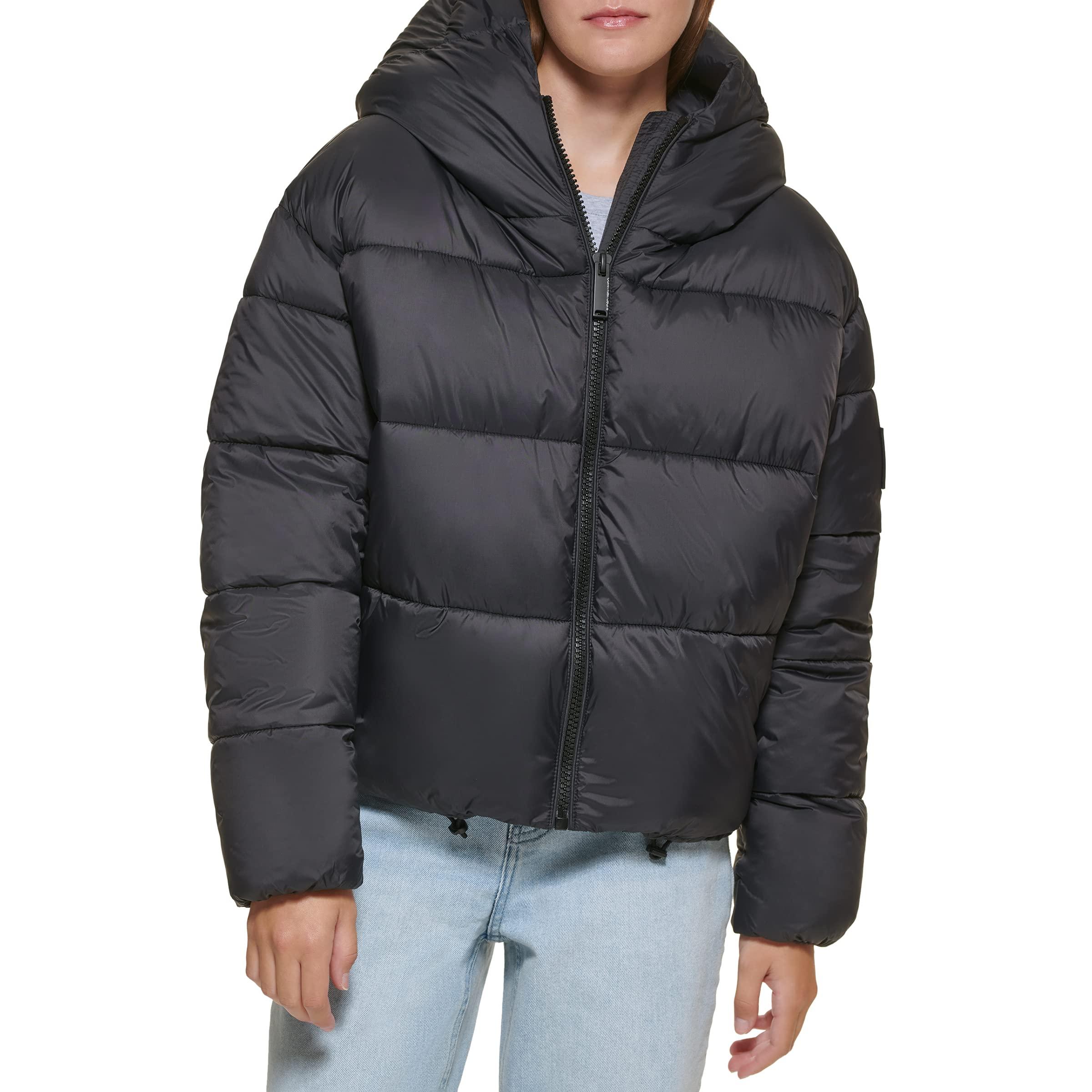 Calvin Klein Hooded Boxy Puffer Jacket in Black | Lyst