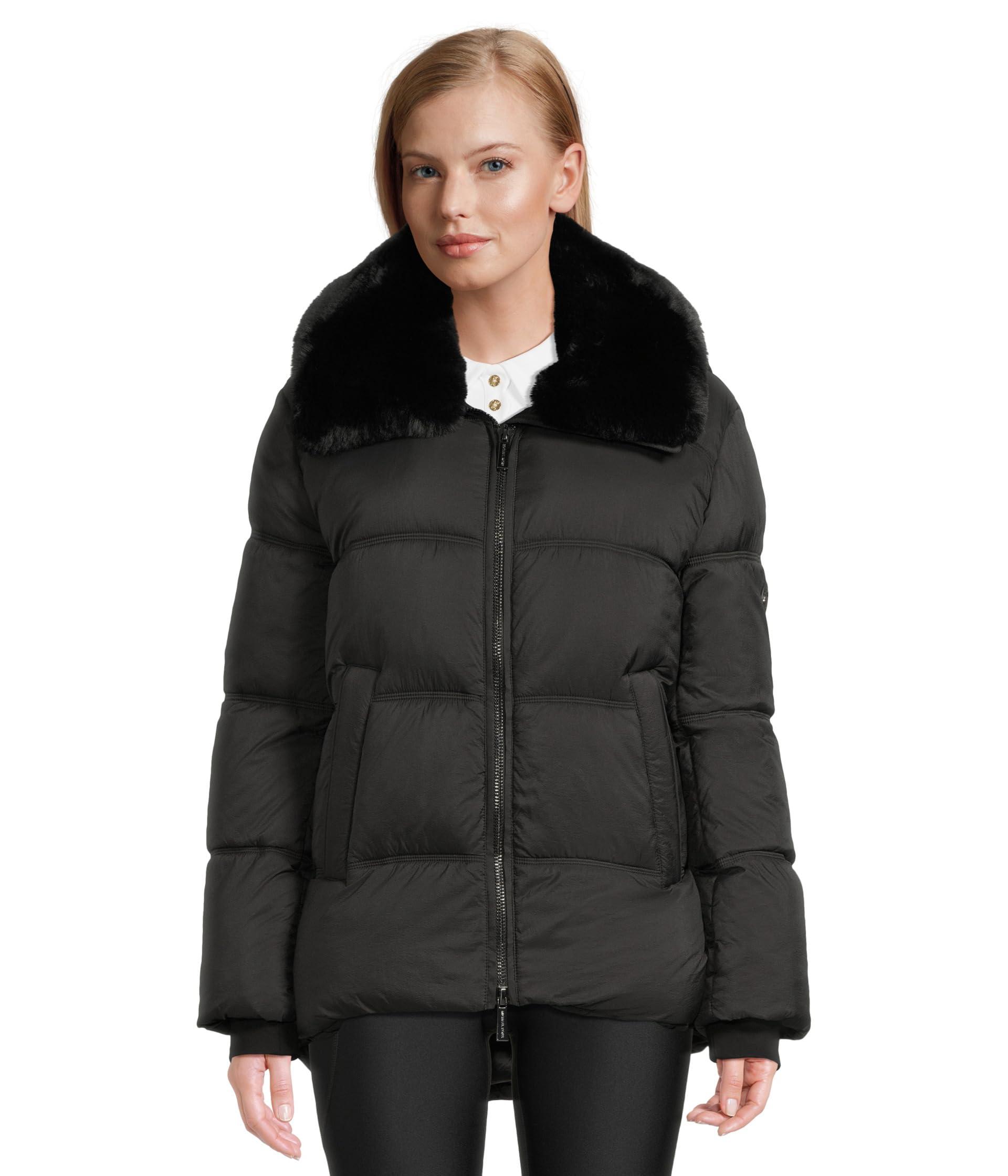 Faux Fur Collar Michael Michael Kors Quilted Satin Puffer Michael