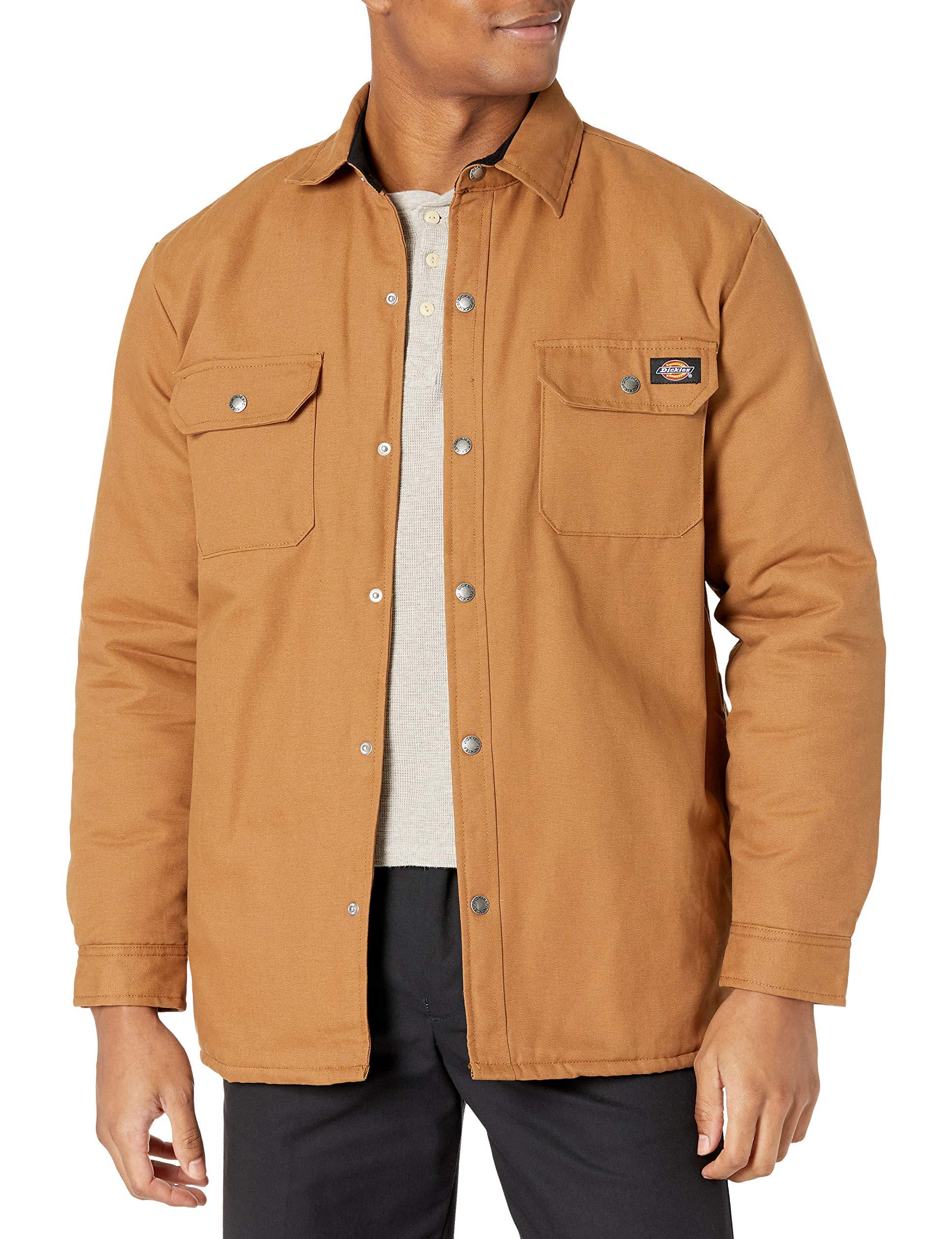 Dickies Men's Flannel Lined Duck Shirt Jacket with Hydroshield