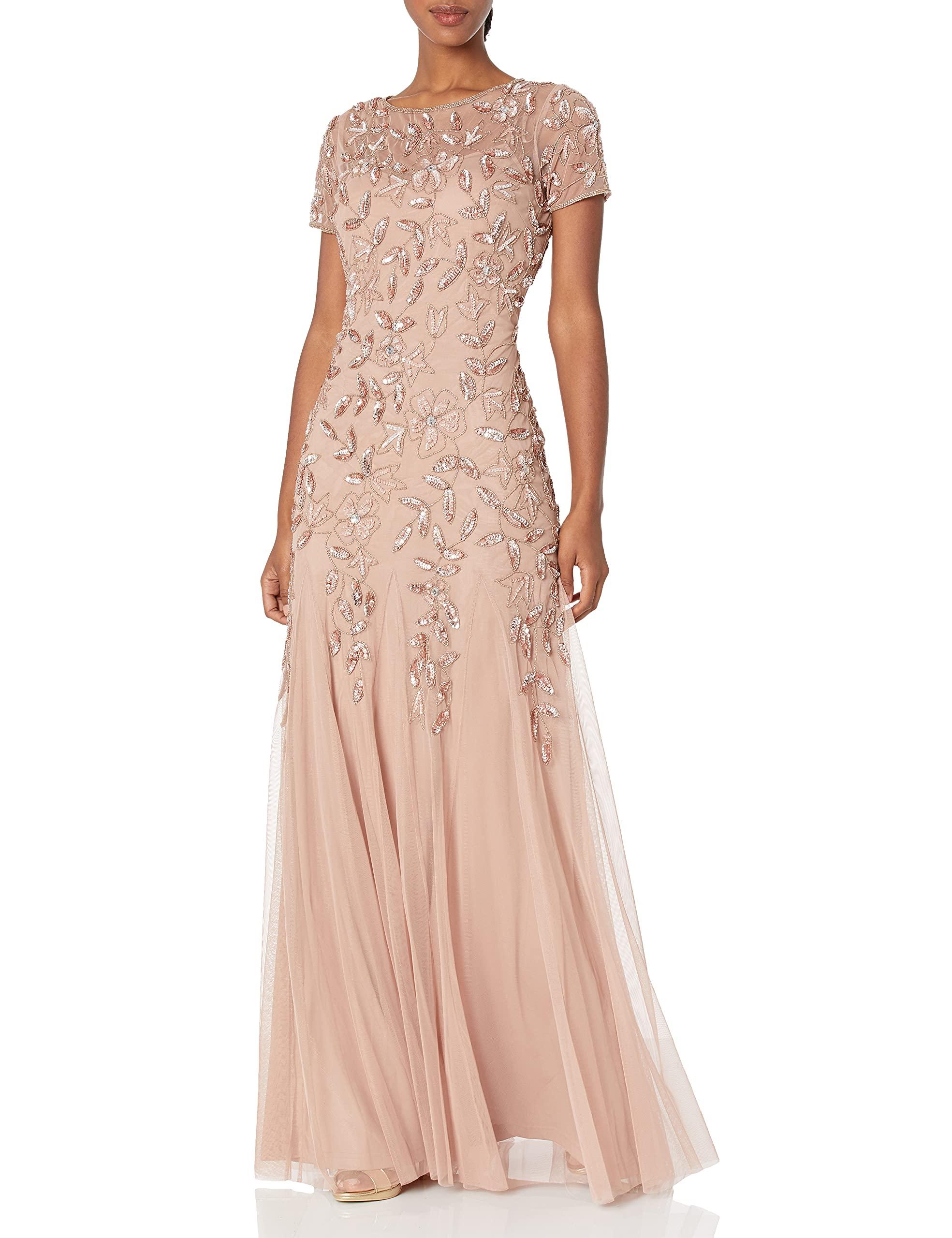 Adrianna Papell Women's Embellished Godet Gown Brown Size 6