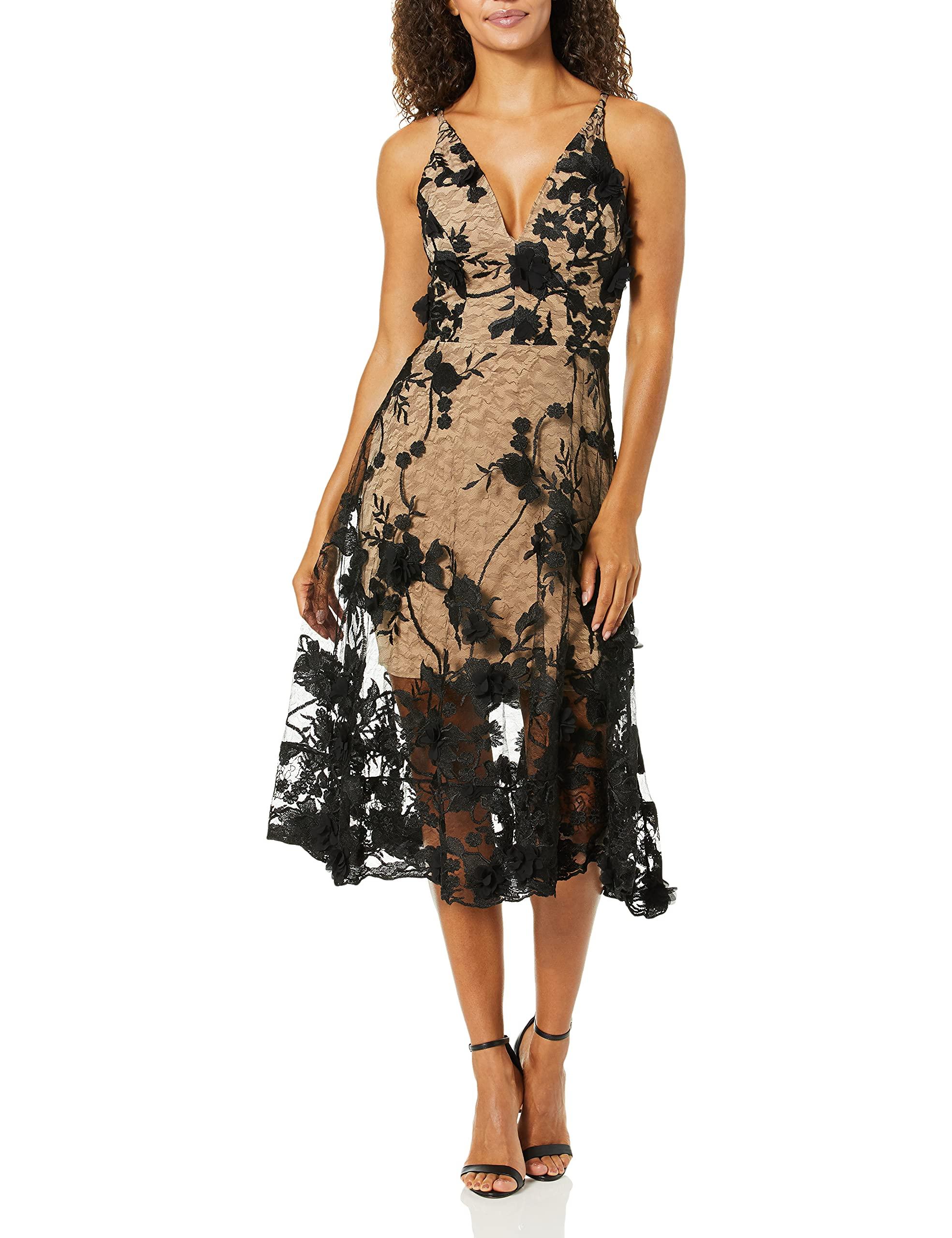 Dress the Population Audrey Floral Midi Dress in Black/Nude (Black) - Save  70% | Lyst