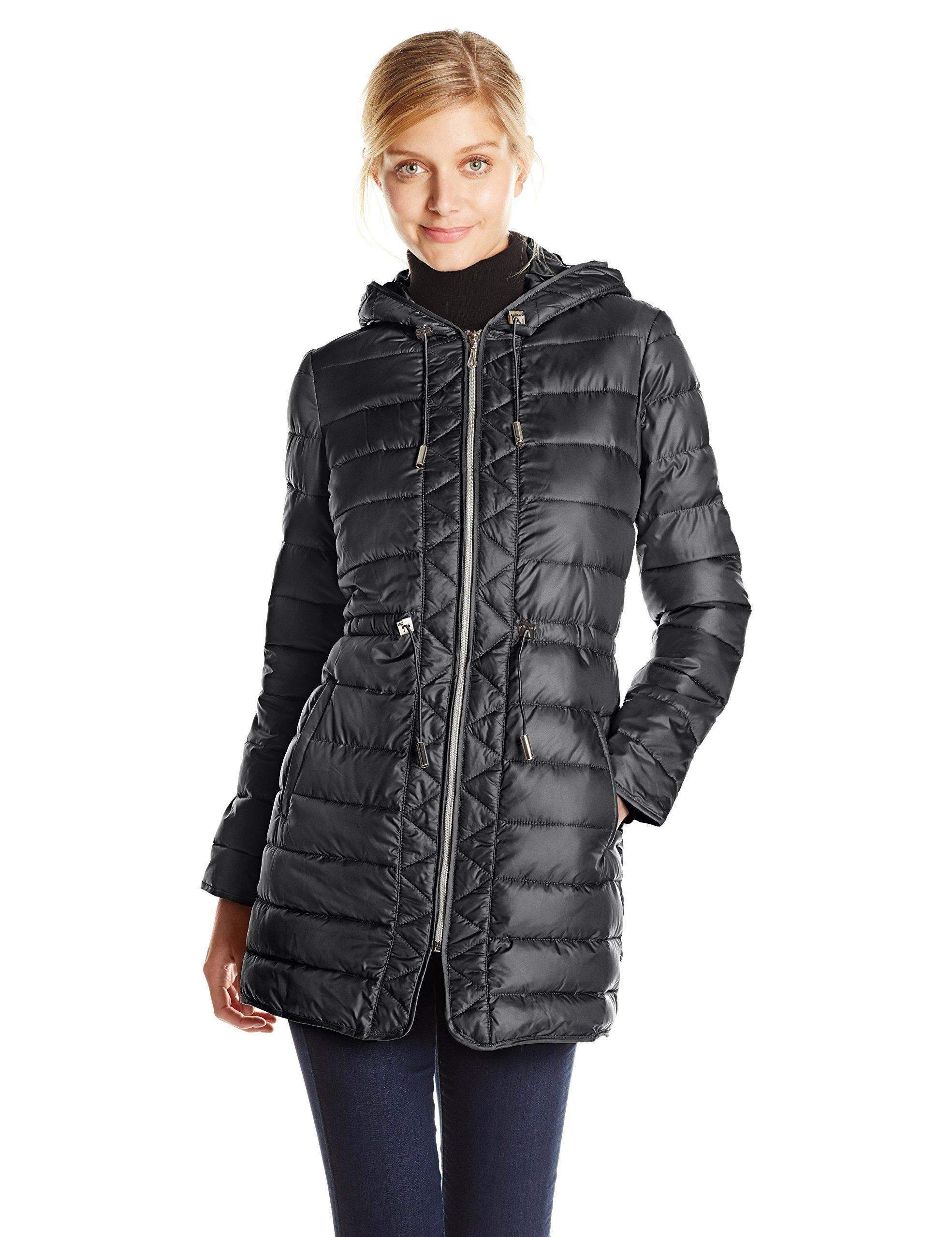 Kenneth Cole Packable Puffer Coat With Cinch Waist in Black | Lyst