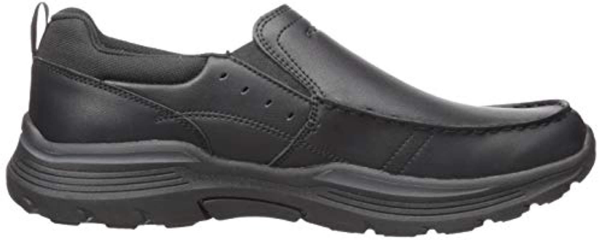skechers black leather slip on