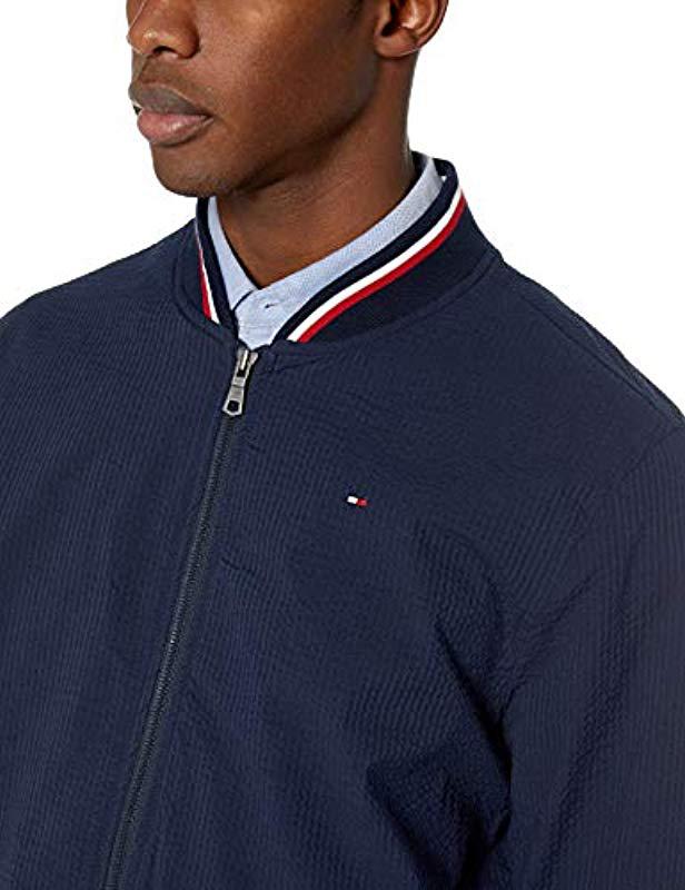 Tommy Hilfiger Cotton Lightweight Varsity Rib Knit Bomber Jacket in