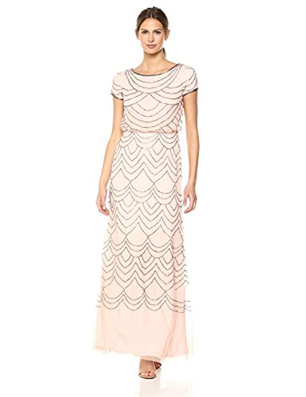 adrianna papell short sleeve beaded blouson gown