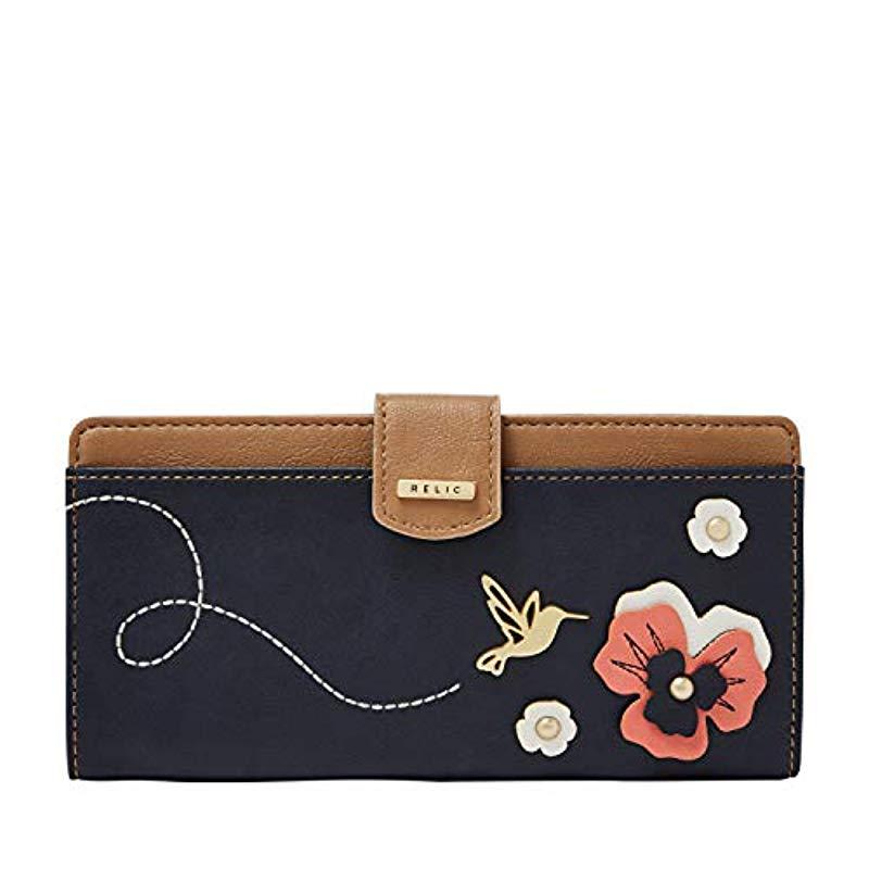 Fossil Relic By Rfid Blocking Tab Checkbook Wallet in Blue Lyst