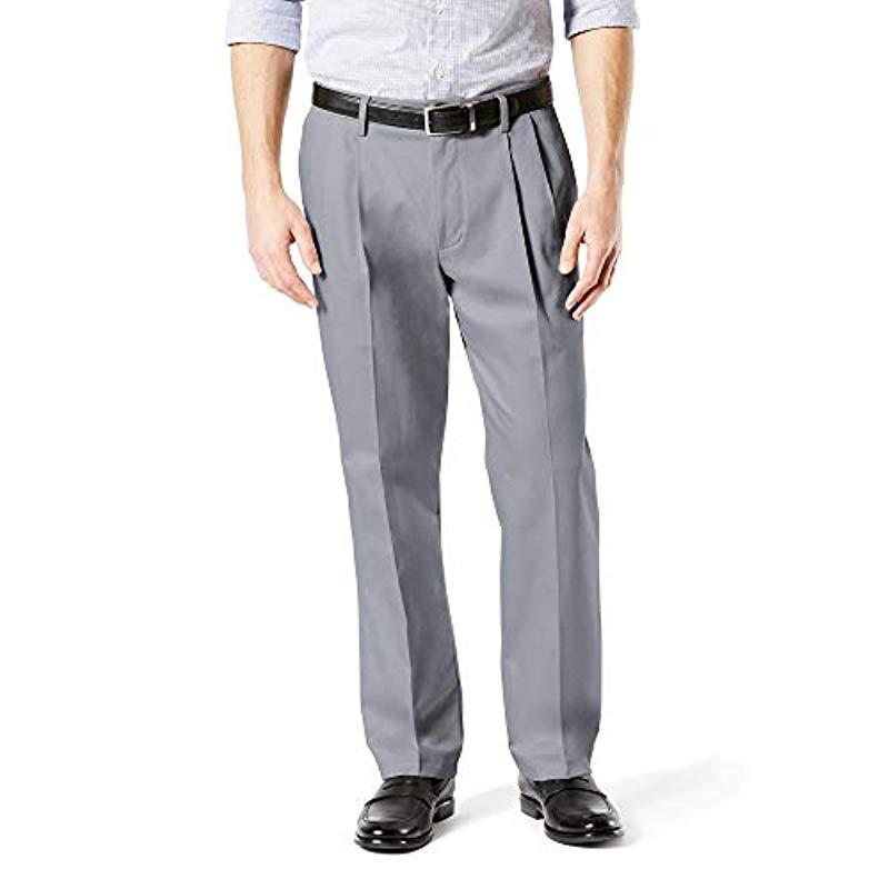 Dockers Big And Tall Classic Fit Signature Khaki Lux Cotton Stretch Pleated Pants in Gray for