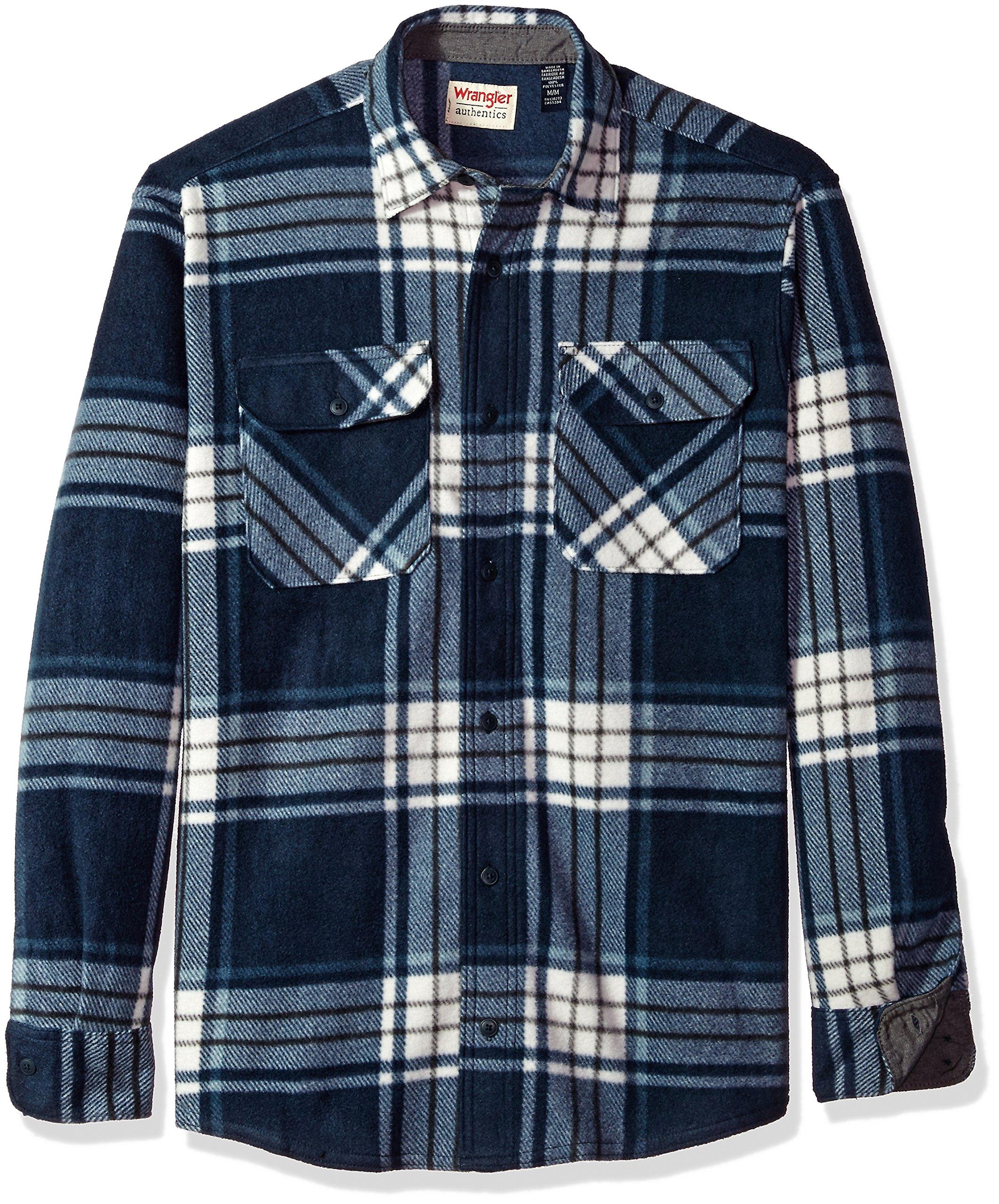 Yusky Mens Thickened Button Fleece Long-Sleeve Classic Plaid Brumal Shirt 