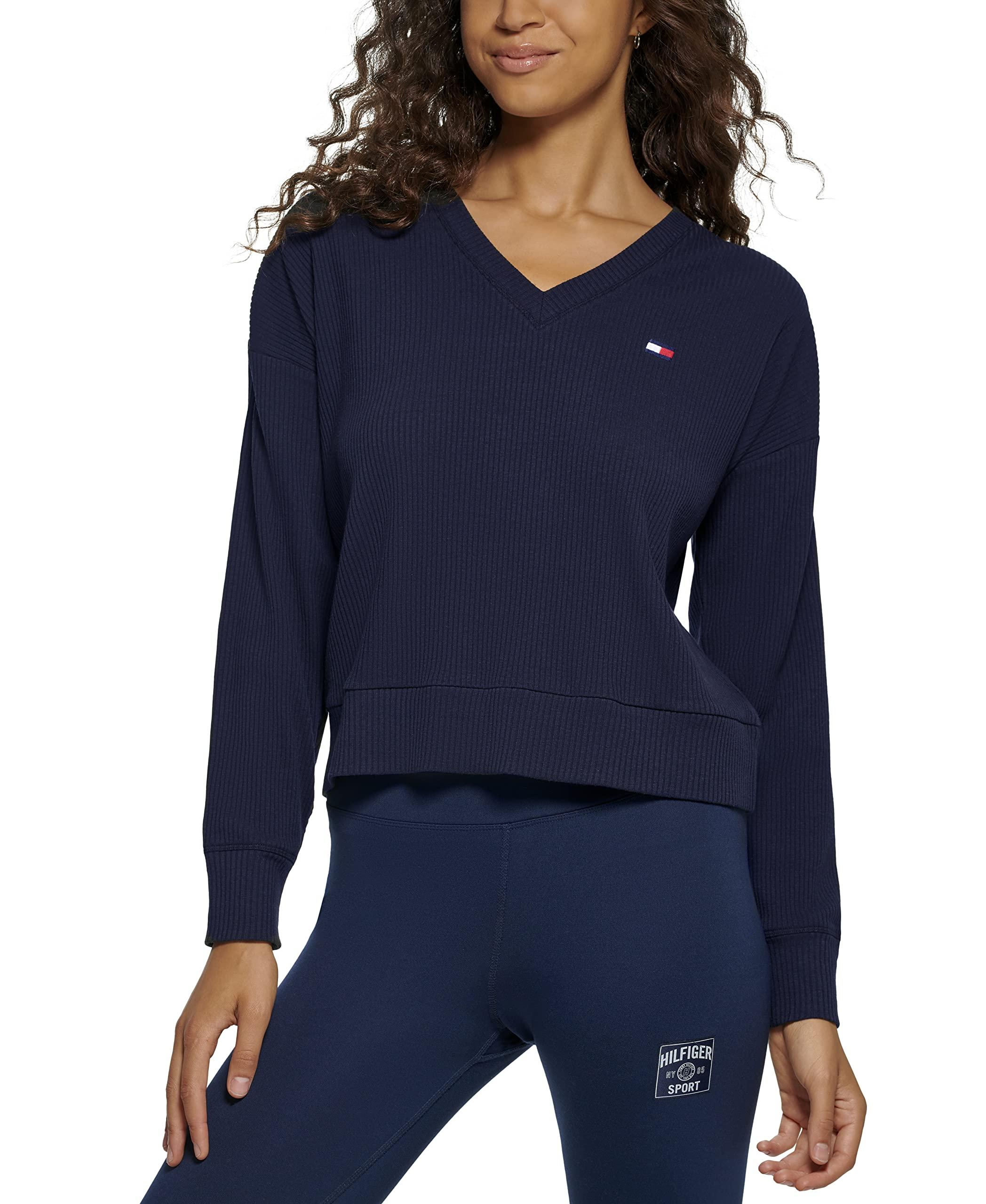 Tommy Hilfiger Brushed Rib Fabric Embroidered Flag Logo Pullover V-neck  Long Sleeve in Blue | Lyst