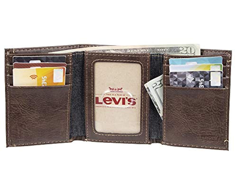 Levi's Leather Trifoldskinny Wallet With Rfid Security in Brown