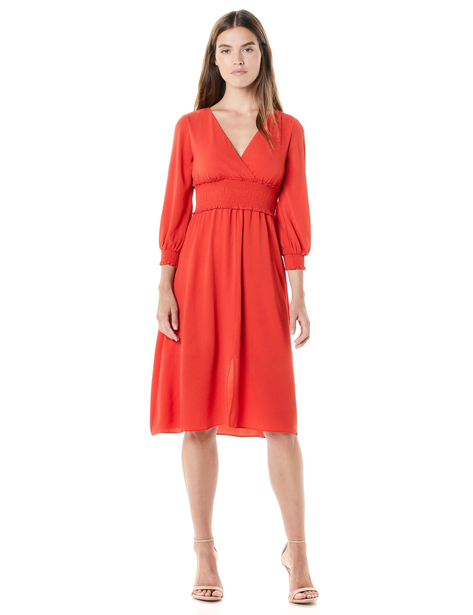 Adrianna Papell Smocked Midi 3/4 Sleeve Dress in Burnt Orange (Red) - Lyst