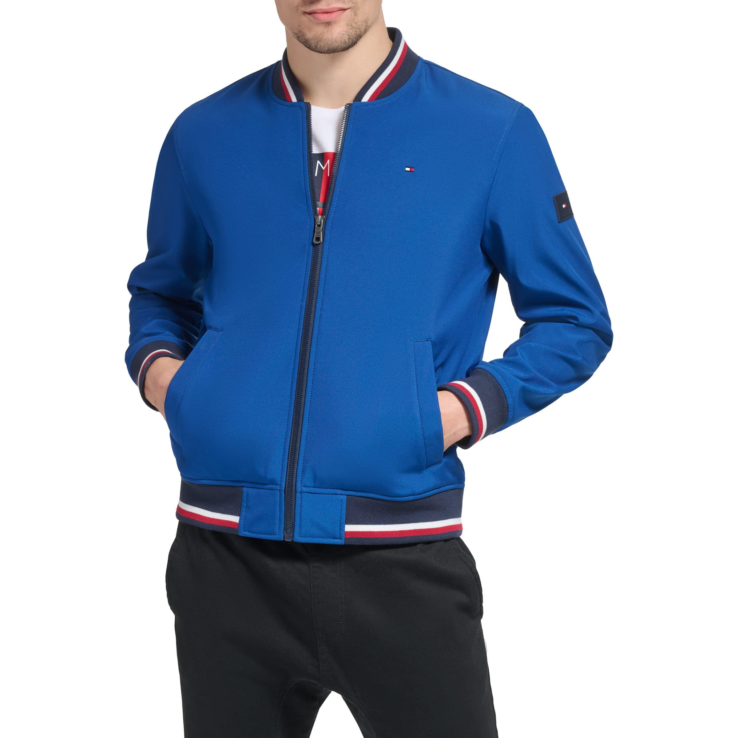 Tommy Hilfiger Lightweight Varsity Rib Knit Bomber Jacket Shell in Blue