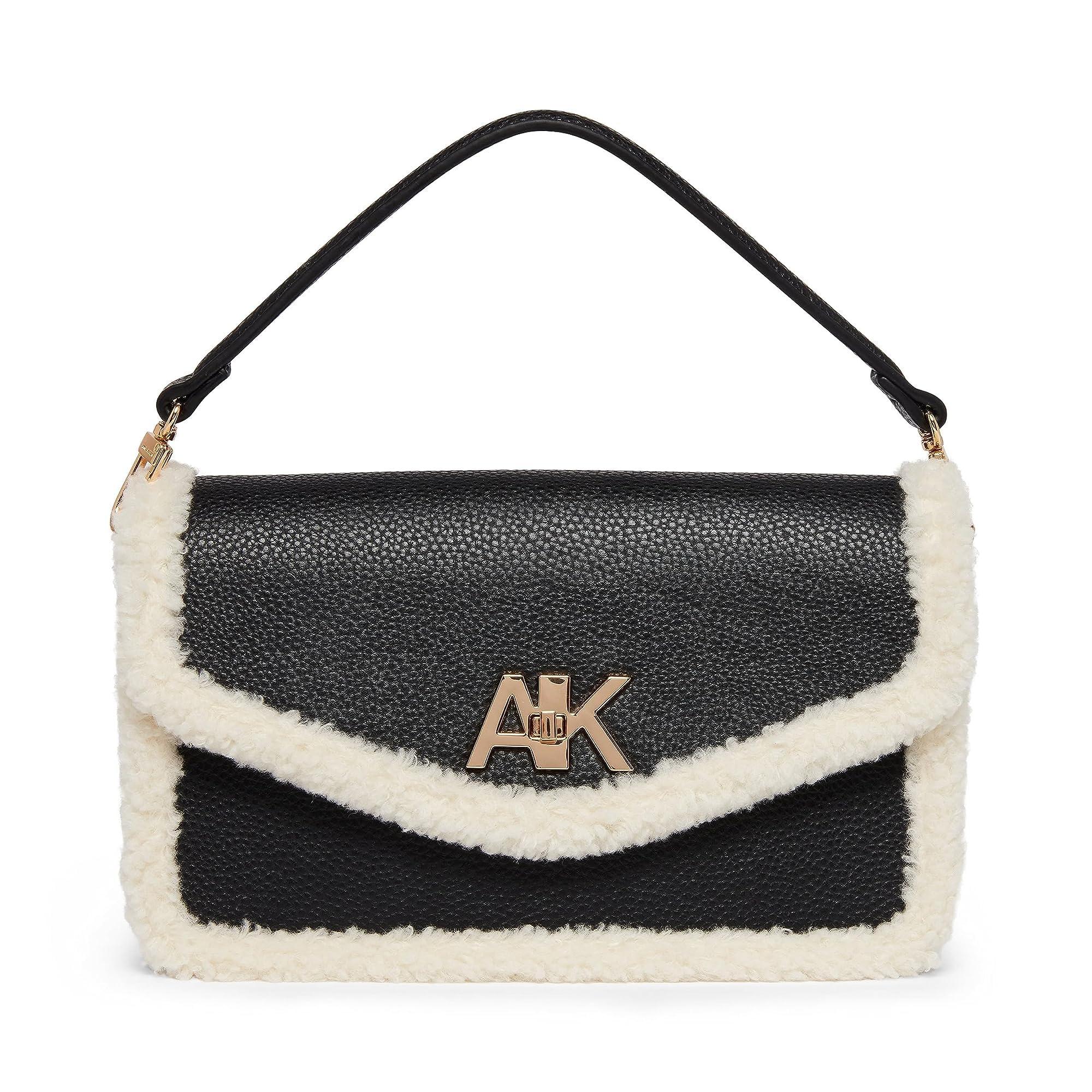 Anne Klein E/w Convertible Sherpa Flap Shoulder Bag With Turn Lock in Black  | Lyst