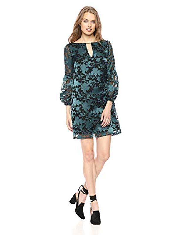 Vince Camuto Velvet Patterned Burnout Shift Dress With Keyhole in Dark Teal (Blue) - Save 29% - Lyst