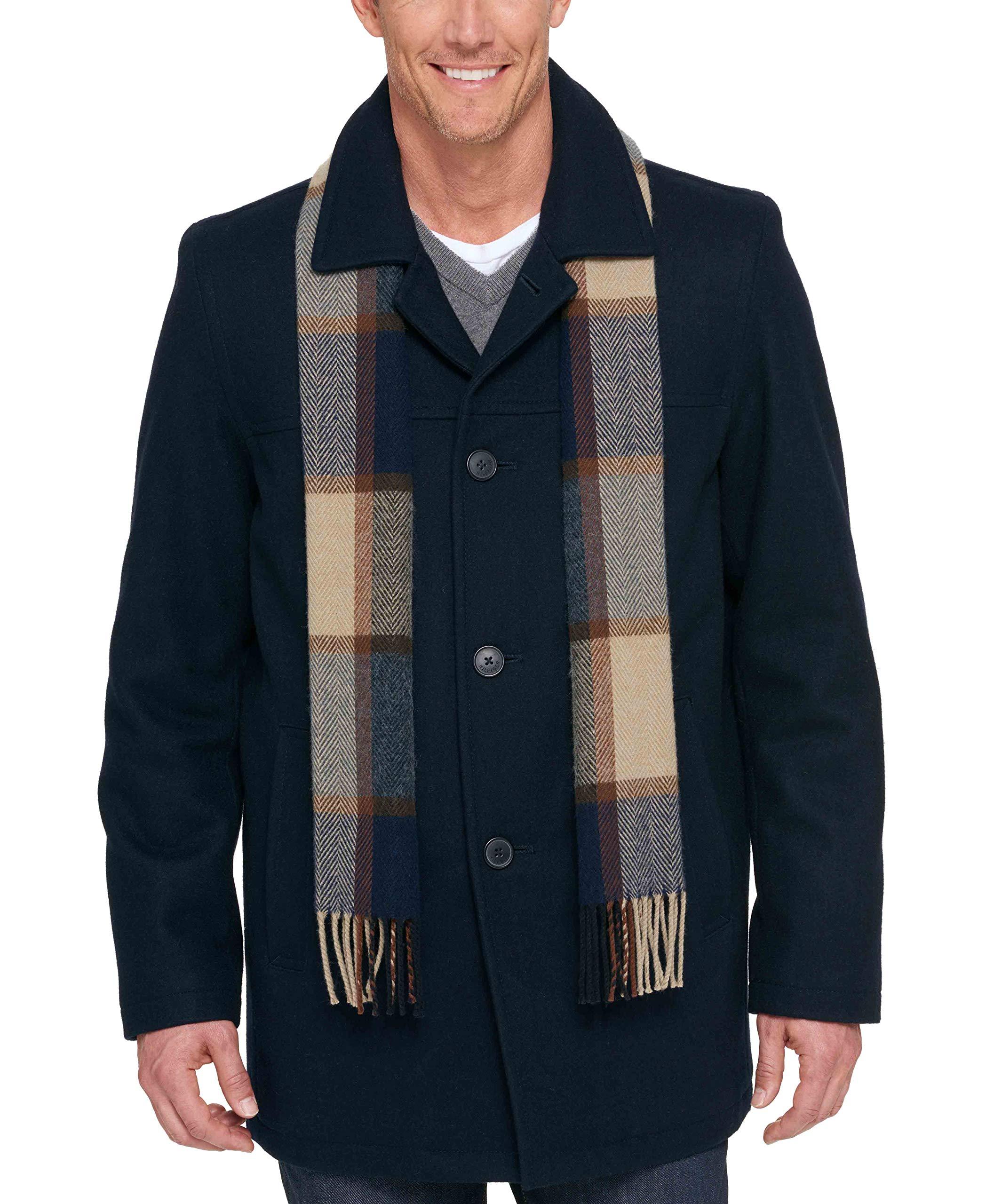 tommy hilfiger men's wool melton walking coat with attached scarf