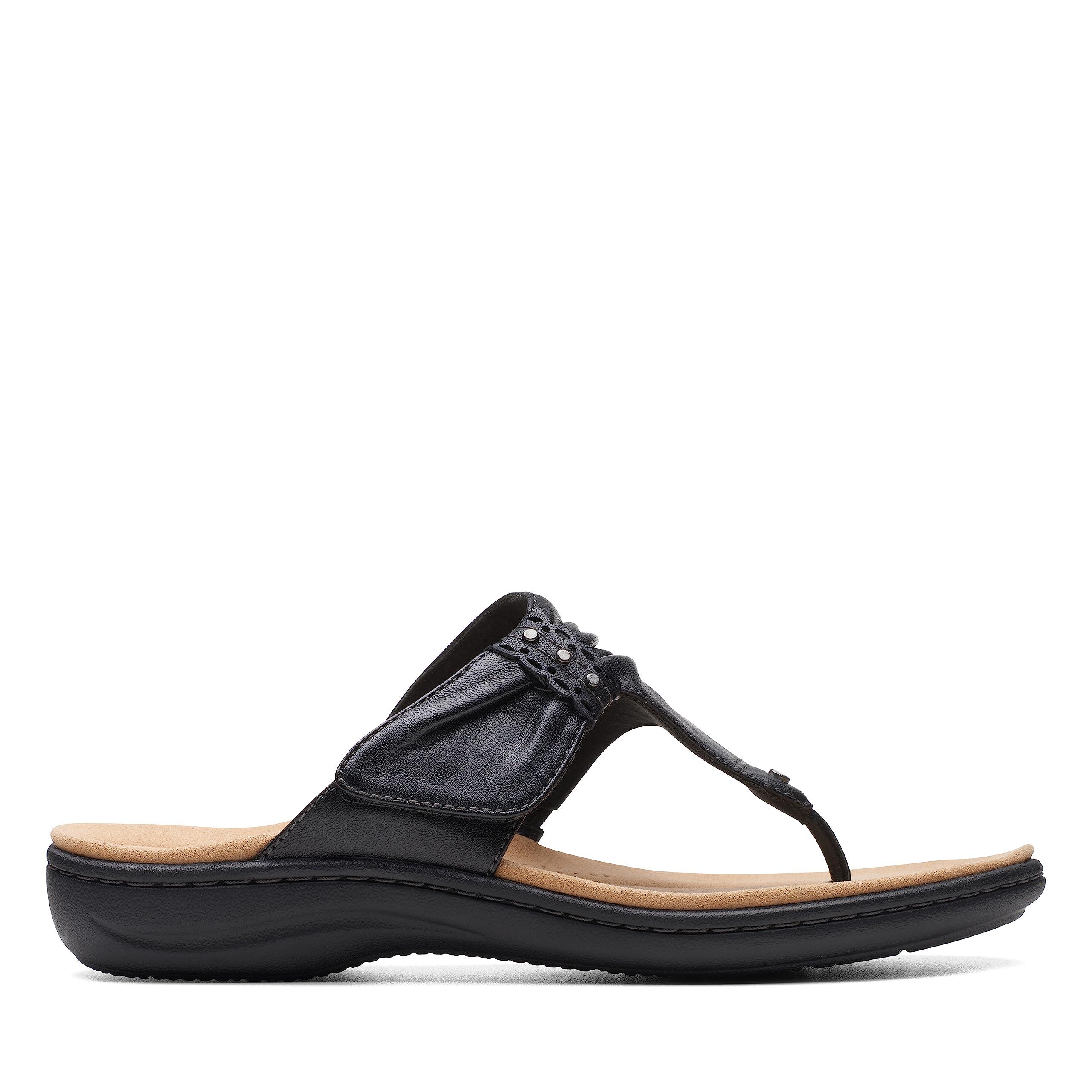 Clarks Laurieann Bali - Sandali A Ciabatta Donna In Pelle Nera, Taglia 39 EU, Con Plantare Ultimato Comfort