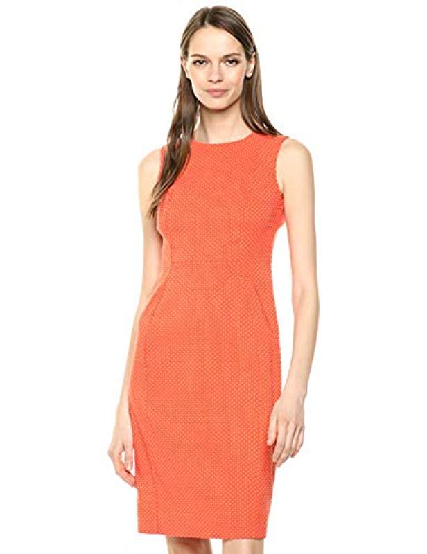 Calvin Klein Sleeveless Textured Sheath Dress in Orange - Lyst