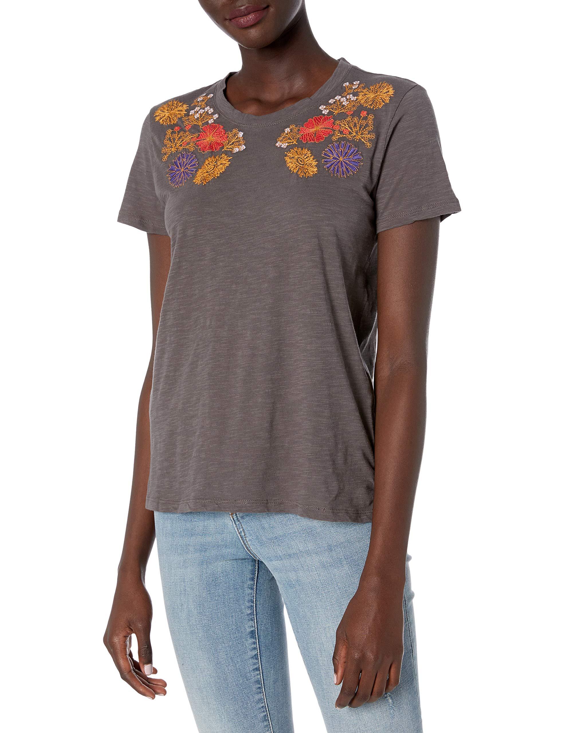 lucky brand floral embroidered tee
