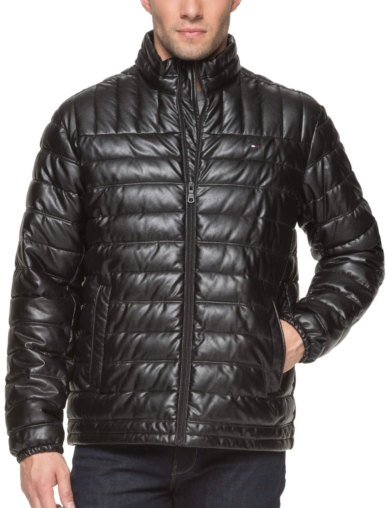Tommy Hilfiger Lightweight Quilted Faux Leather Puffer Jacket in Black ...
