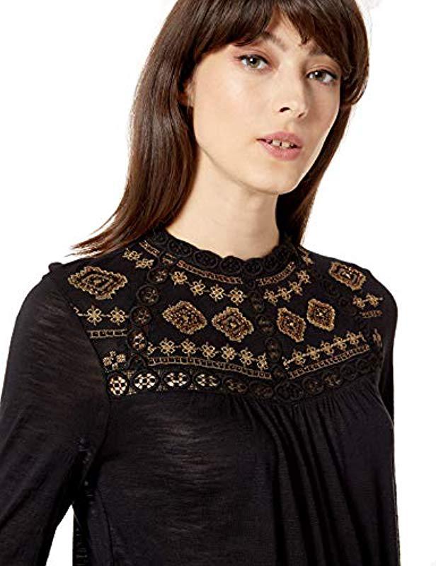 lucky brand black embroidered top