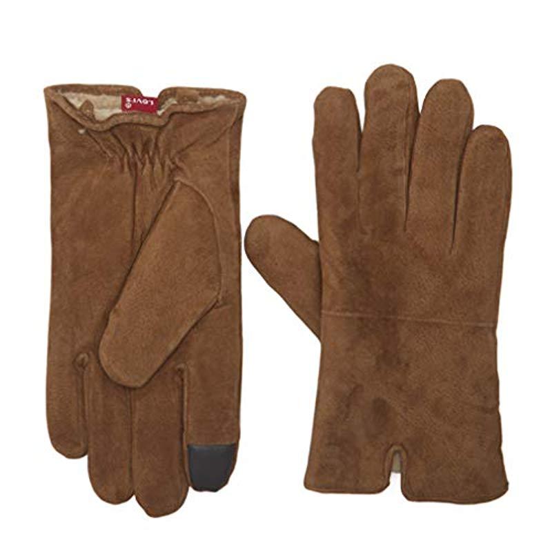 Levi's Suede Gloves With Knit Grip And Touchscreen Capability in Brown