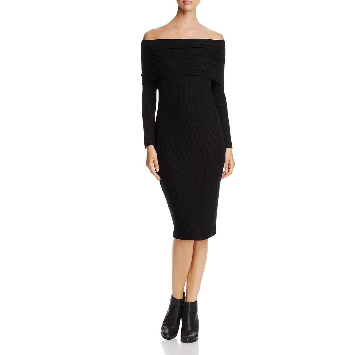 Three Dots Womens Brushed Sweater Off Shoulder Tight Short Shirt