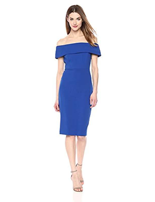 Calvin Klein Seamed Off The Shoulder Dress in Regatta (Blue) - Save 14% ...