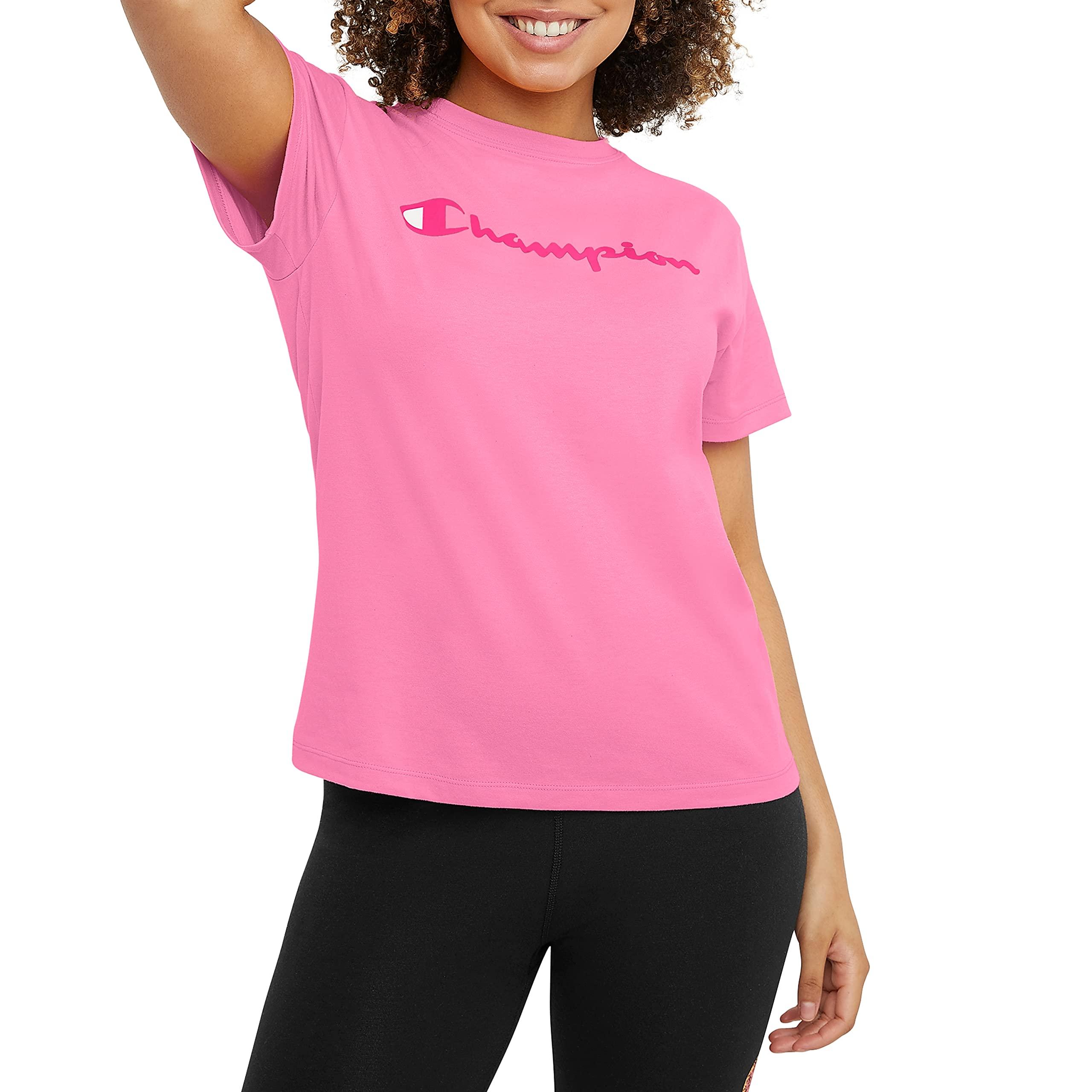 , Cotton-blend, Crewneck Tee, Jersey T-shirt, Script Logo, Pink Ribbon-y08113, Small